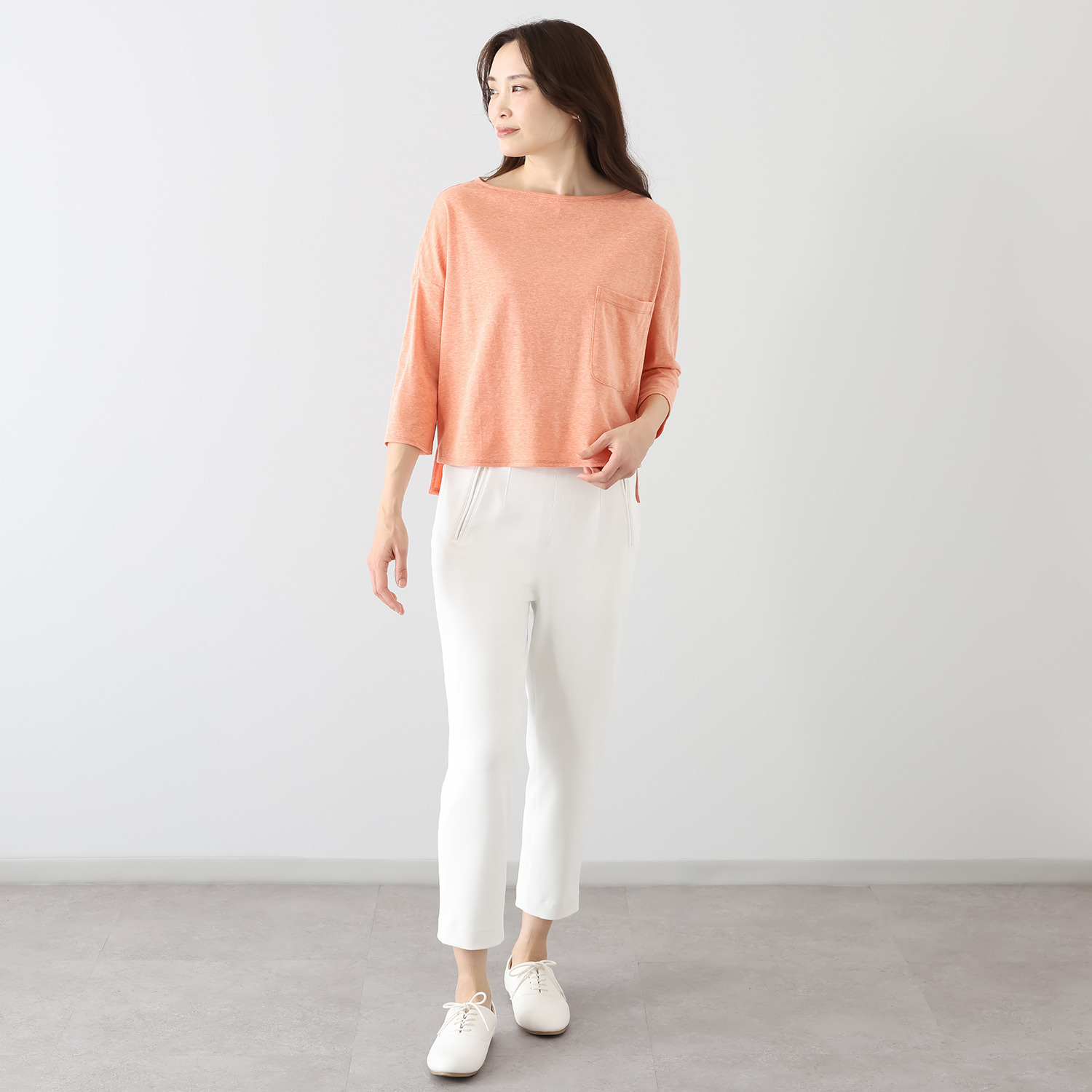 シャビージェンティール ボートネック ドロップショルダー クロップト丈プルオーバー 