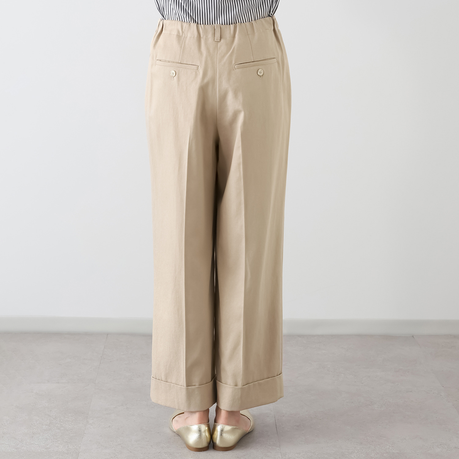 シャビージェンティール 裾ダブルデザイン タックパンツ