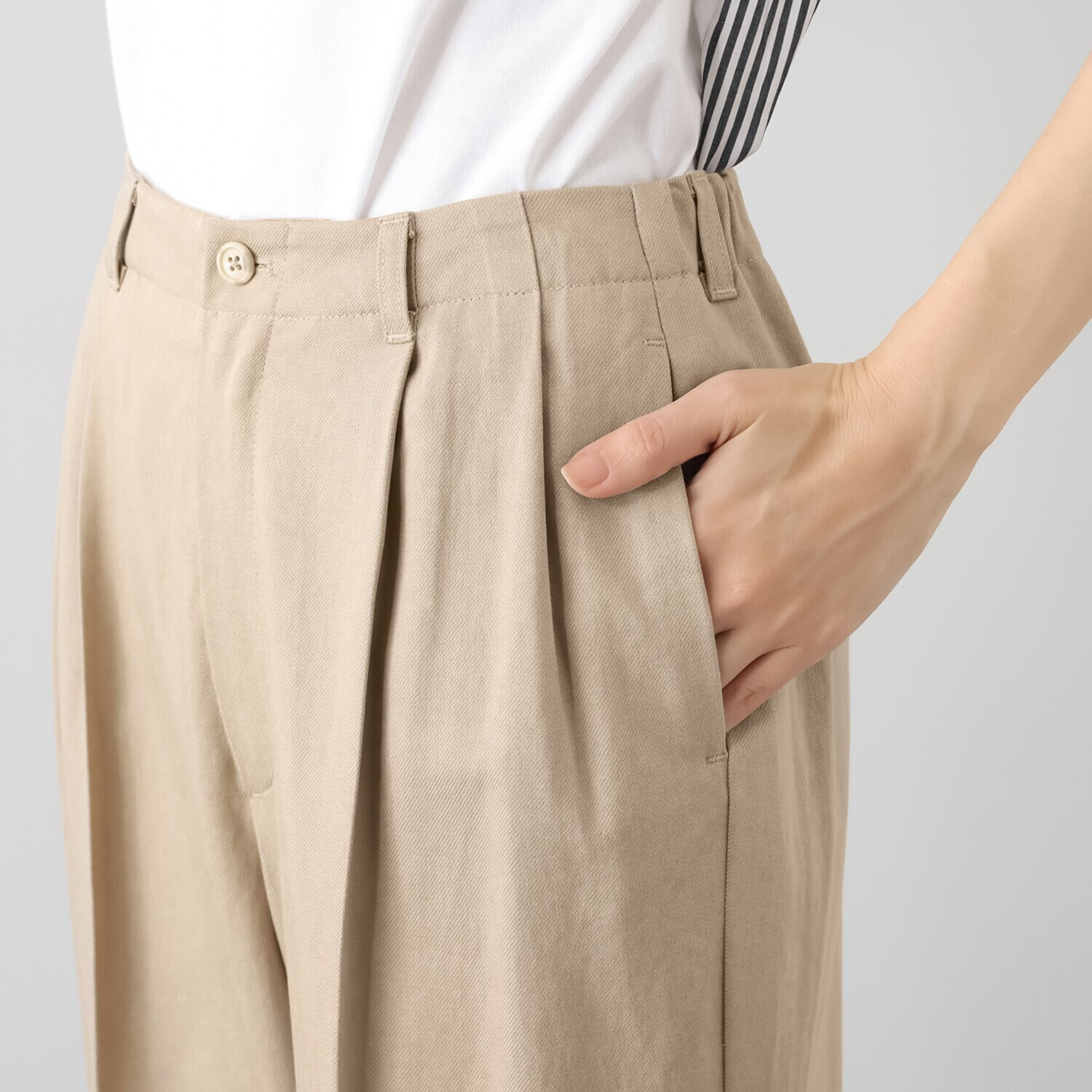 シャビージェンティール 裾ダブルデザイン タックパンツ