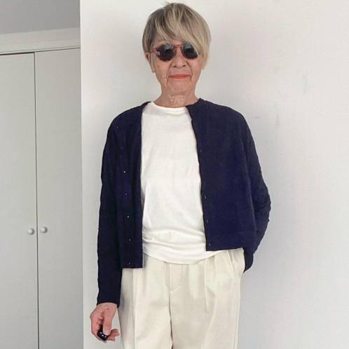 シャビージェンティール ワッシャー素材 ドロップショルダー クルーネックカーディガン