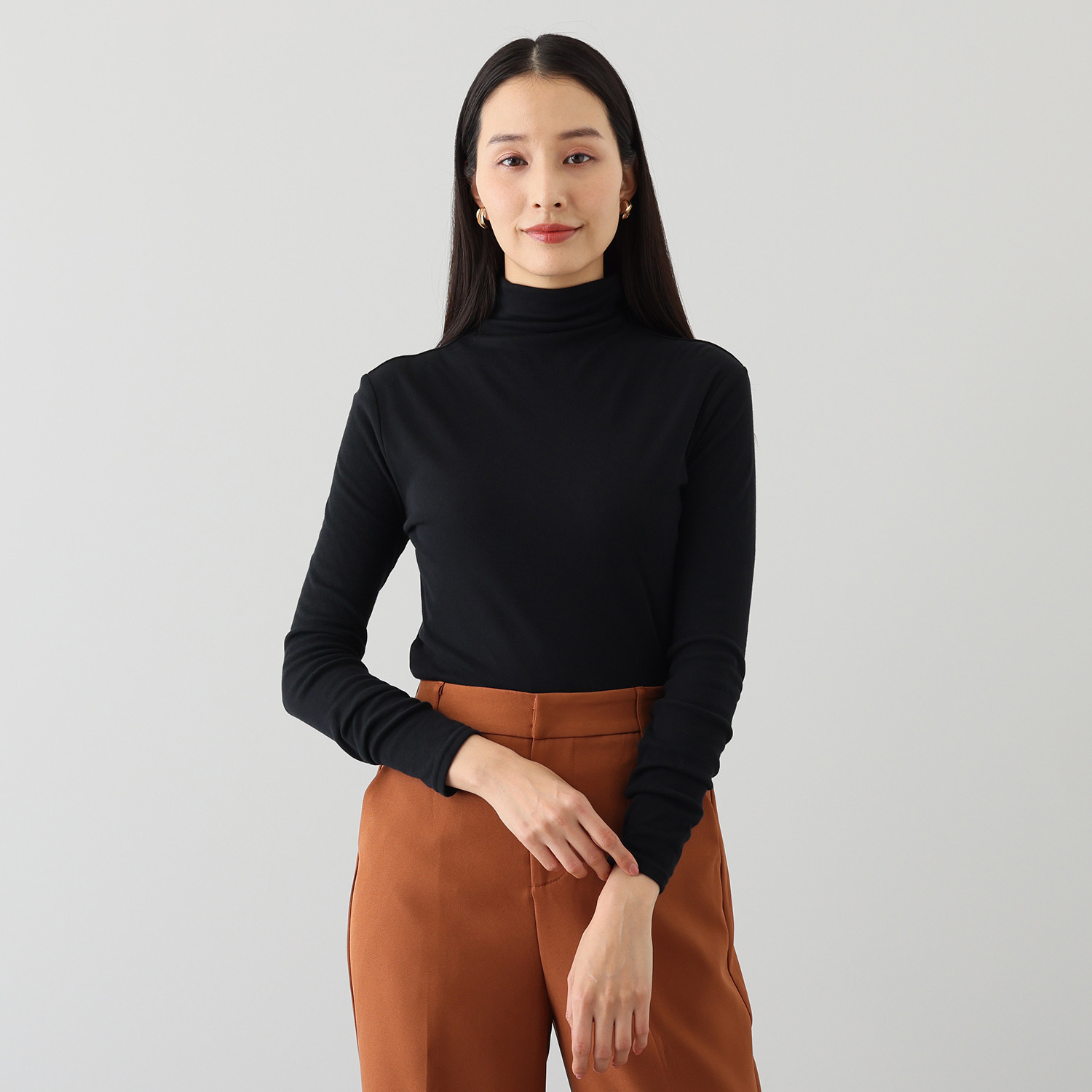 天使の綿シフォン 四六時中着たくなる！ 極上の肌触り！ ボトルネック 二重長袖プルオーバー