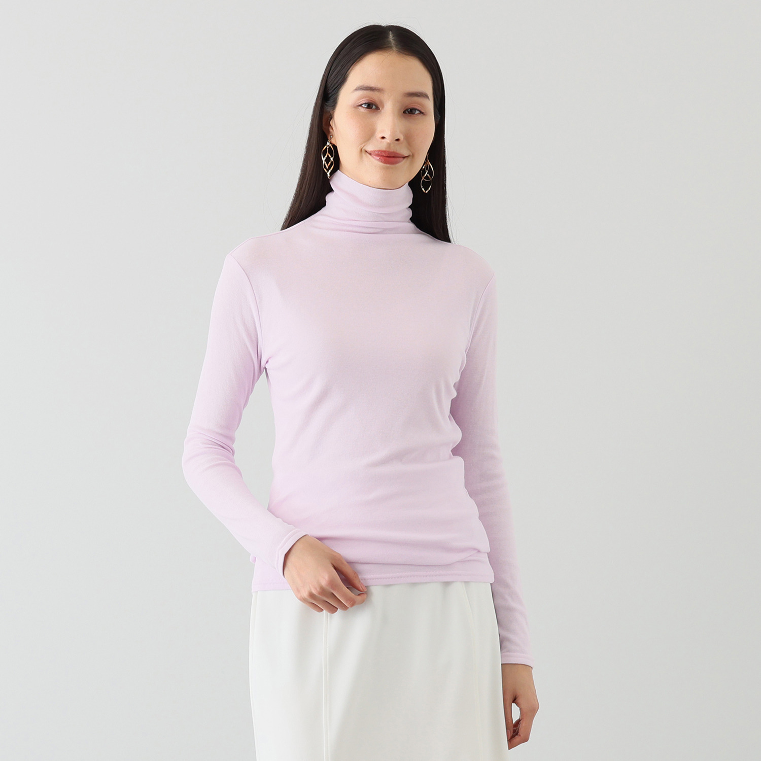 天使の綿シフォン 四六時中着たくなる！ 極上の肌触り！ ボトルネック 二重長袖プルオーバー