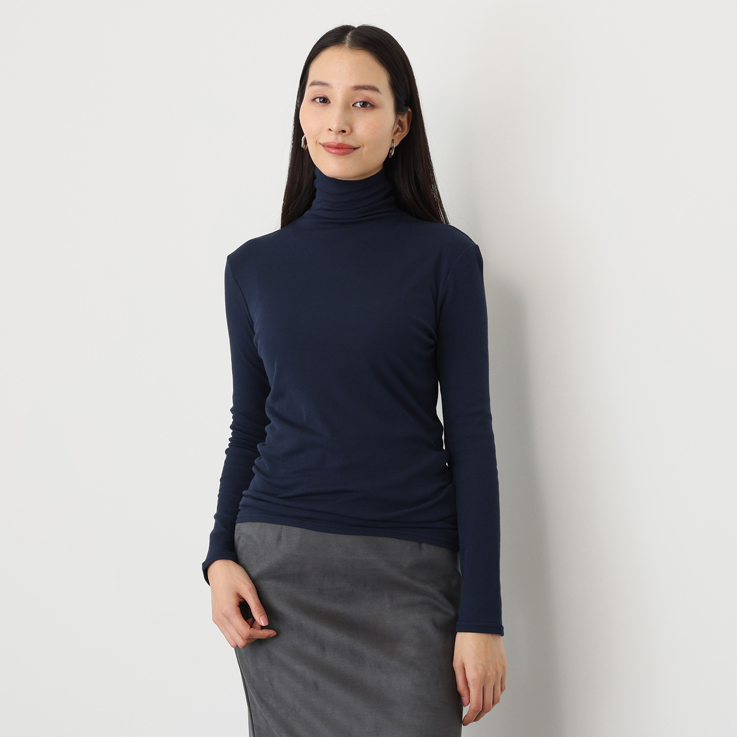 天使の綿シフォン 四六時中着たくなる！ 極上の肌触り！ ボトルネック 二重長袖プルオーバー