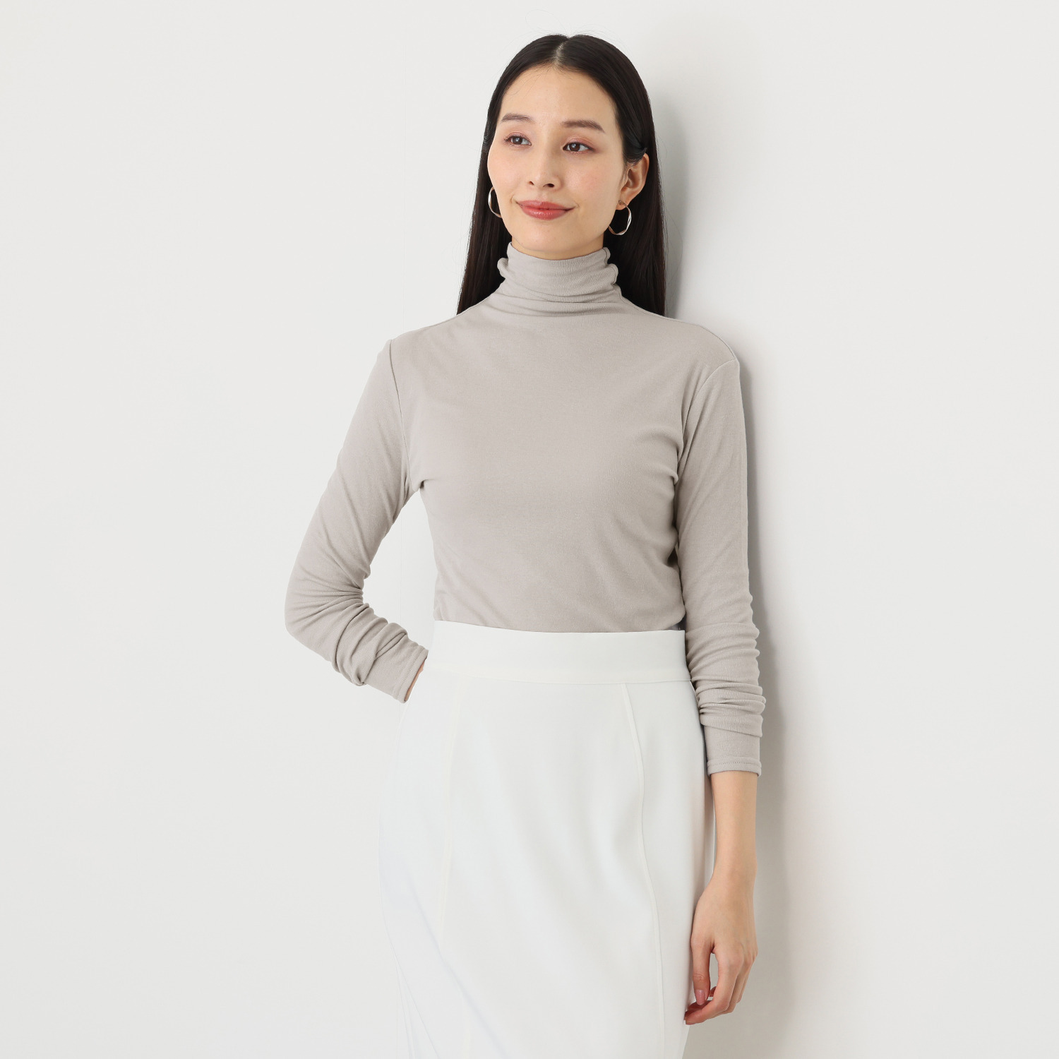 天使の綿シフォン 四六時中着たくなる！ 極上の肌触り！ ボトルネック 二重長袖プルオーバー