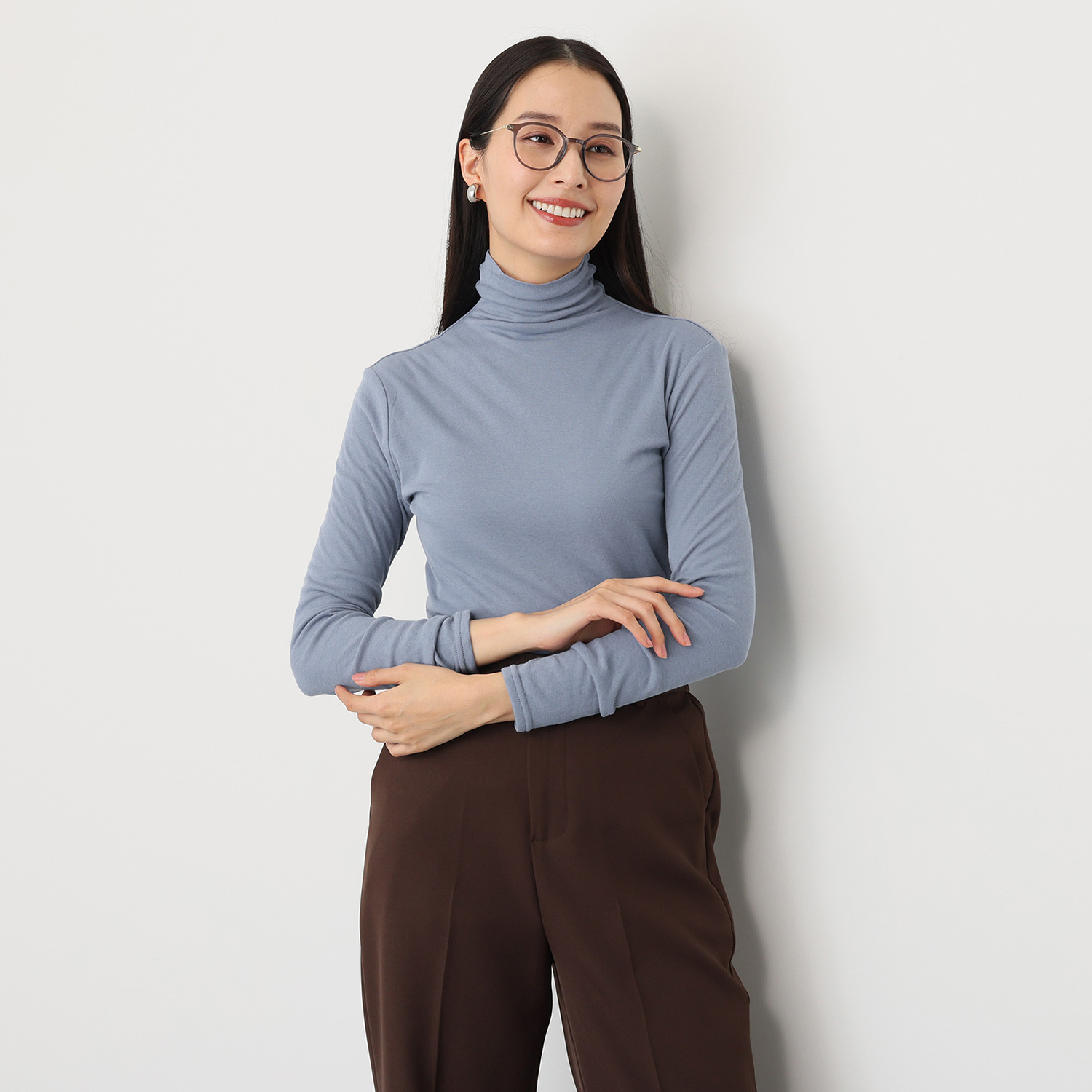 天使の綿シフォン 四六時中着たくなる！ 極上の肌触り！ ボトルネック 二重長袖プルオーバー