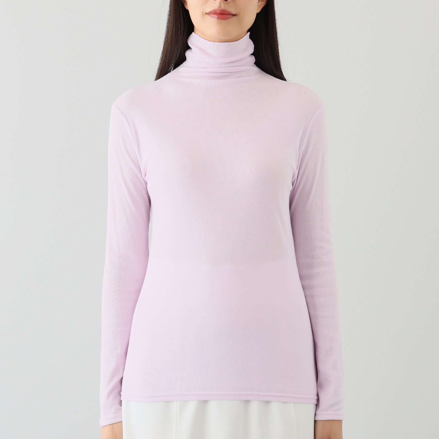 天使の綿シフォン 四六時中着たくなる！ 極上の肌触り！ ボトルネック 二重長袖プルオーバー