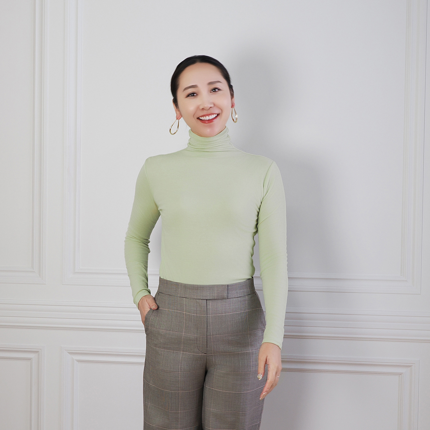 天使の綿シフォン 四六時中着たくなる！ 極上の肌触り！ ボトルネック 二重長袖プルオーバー