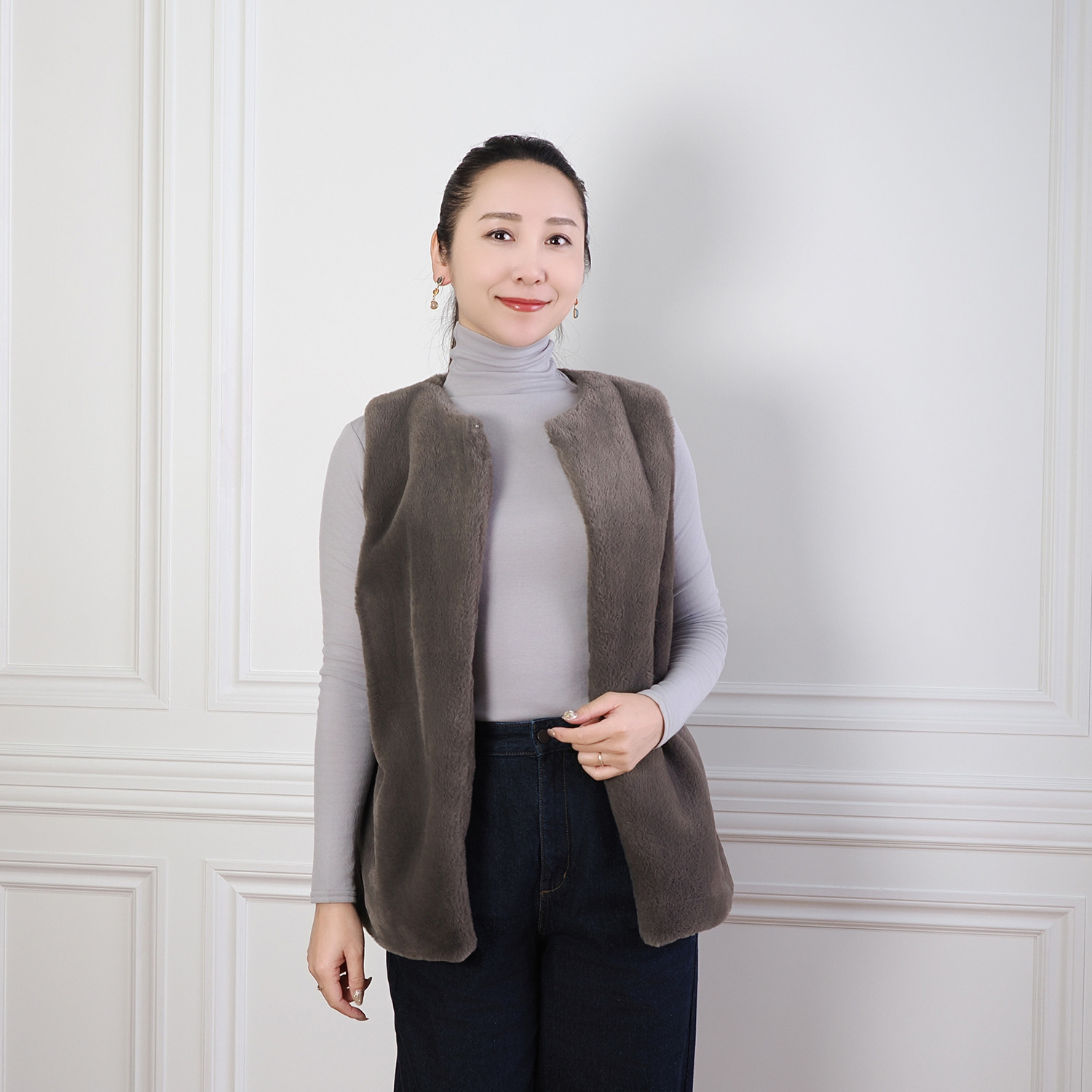 天使の綿シフォン 四六時中着たくなる！ 極上の肌触り！ ボトルネック 二重長袖プルオーバー