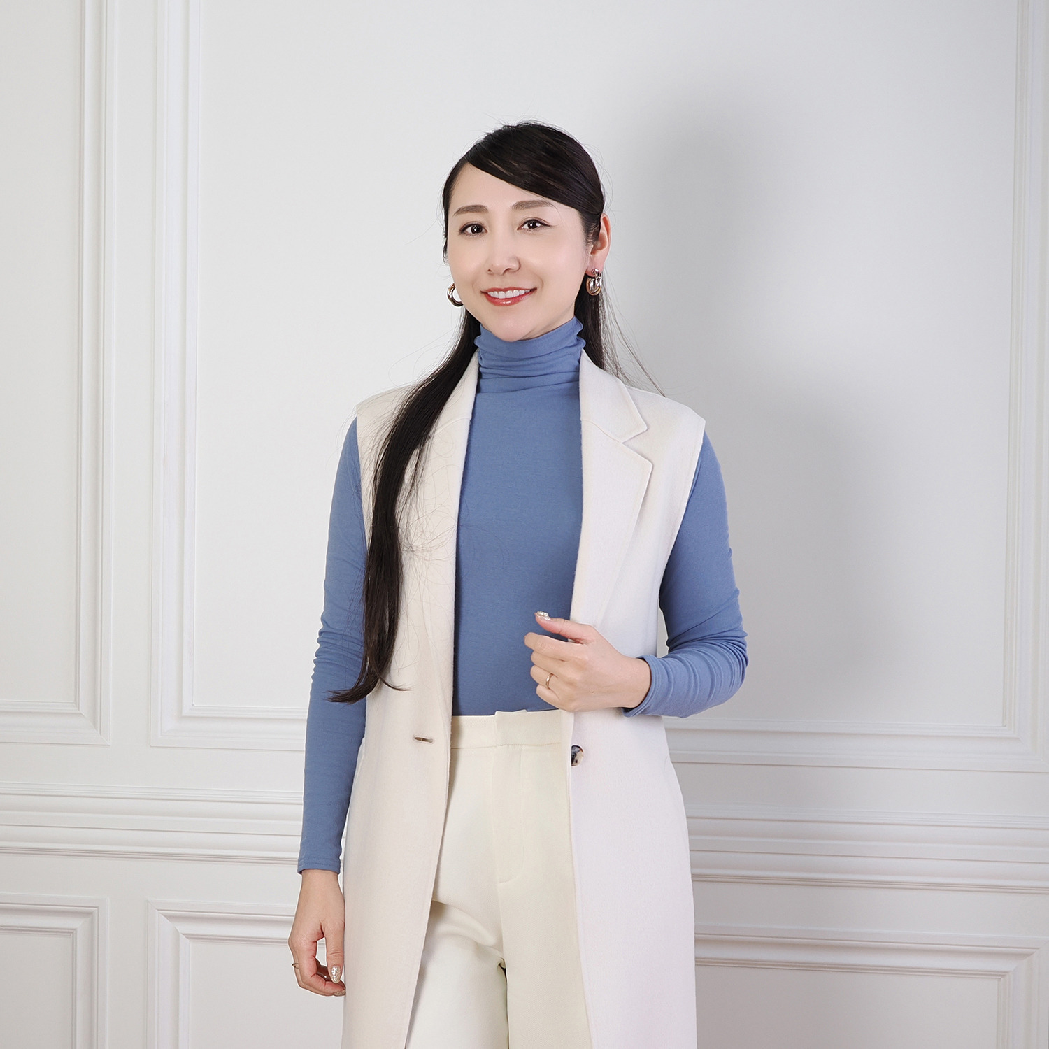 天使の綿シフォン 四六時中着たくなる！ 極上の肌触り！ ボトルネック 二重長袖プルオーバー