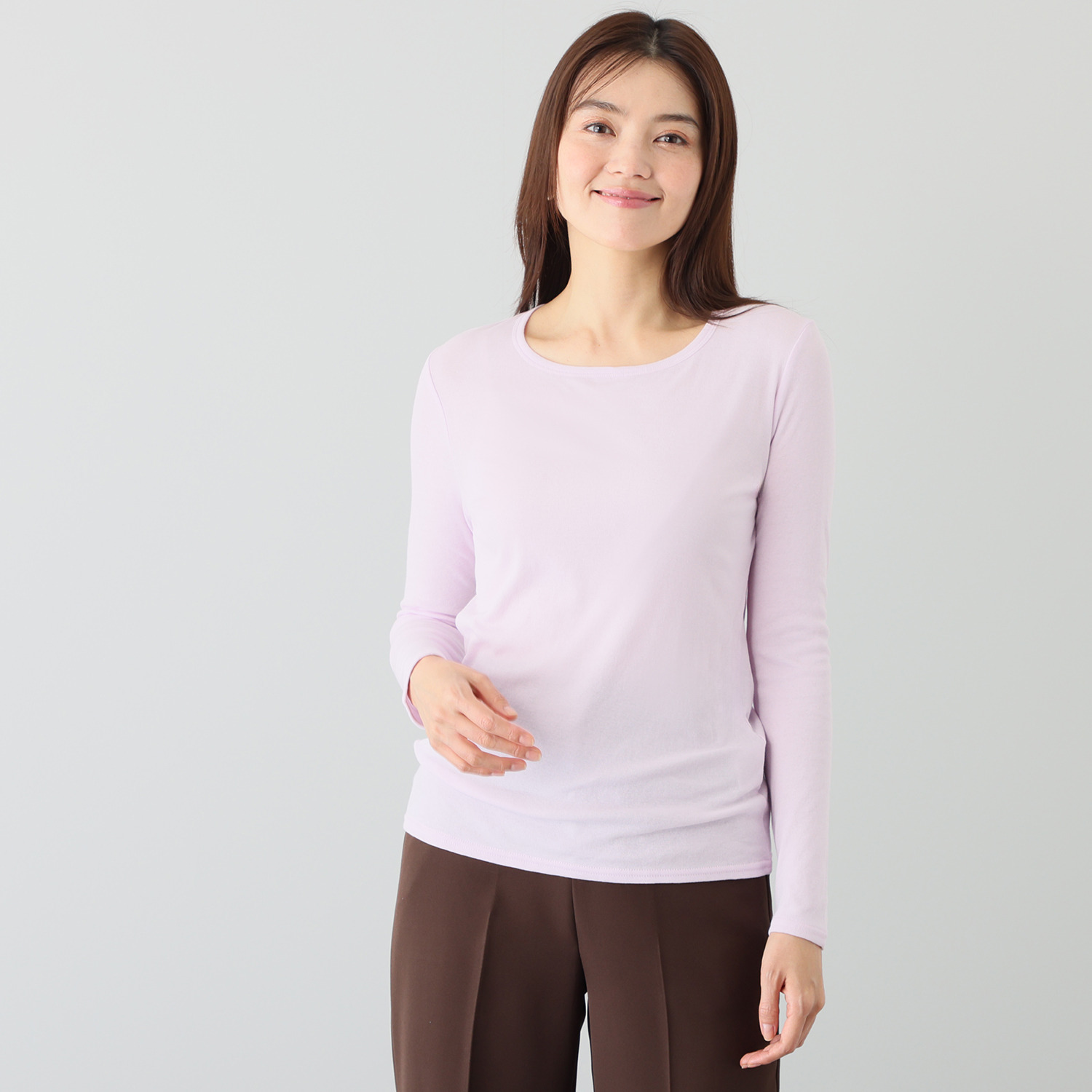 天使の綿シフォン 四六時中着たくなる！ 極上の肌触り！ ラウンドネック 二重長袖プルオーバー