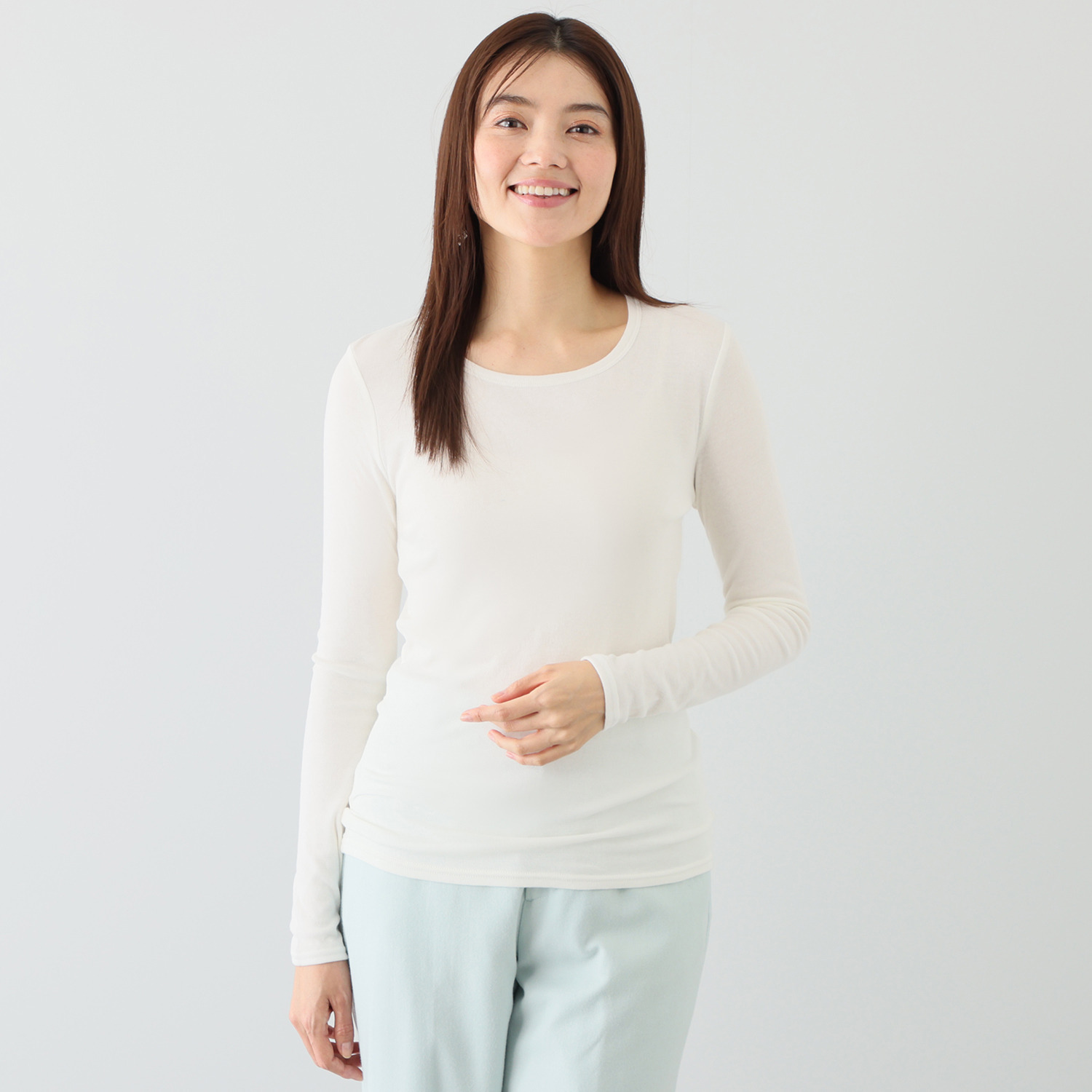 天使の綿シフォン 四六時中着たくなる！ 極上の肌触り！ ラウンドネック 二重長袖プルオーバー
