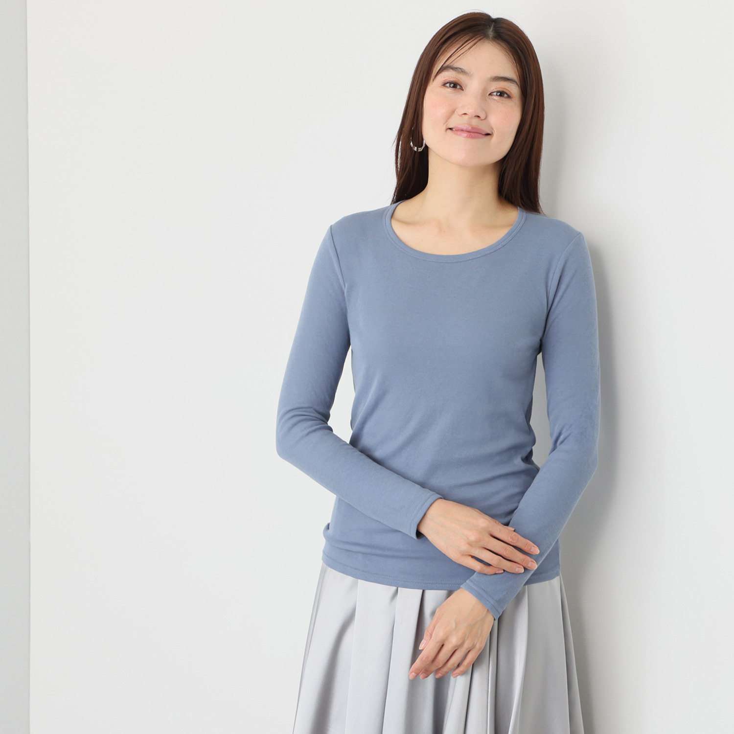 天使の綿シフォン 四六時中着たくなる！ 極上の肌触り！ ラウンドネック 二重長袖プルオーバー