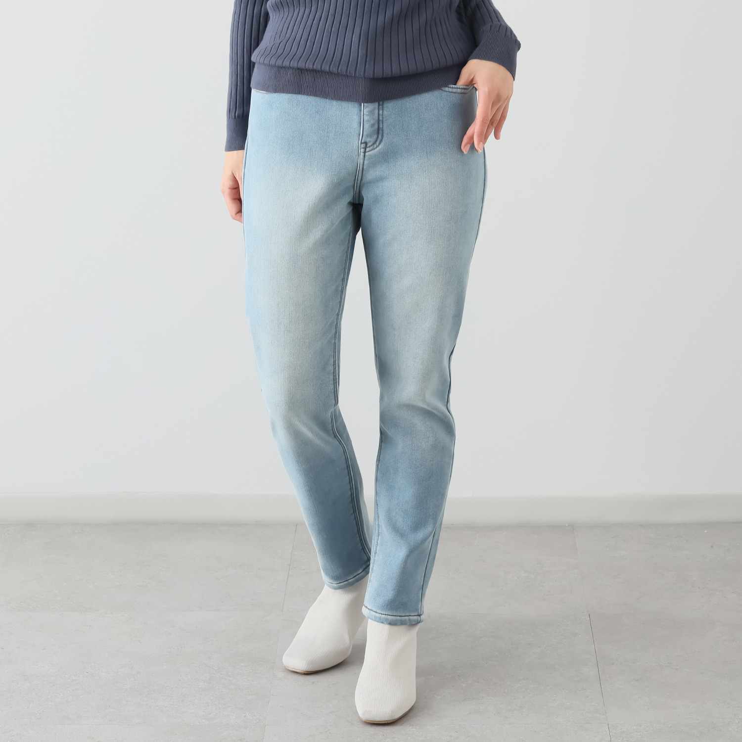 イシカワラボ★ヒトミ 裏ボアボンディング スタイリッシュ デニムスリムパンツ