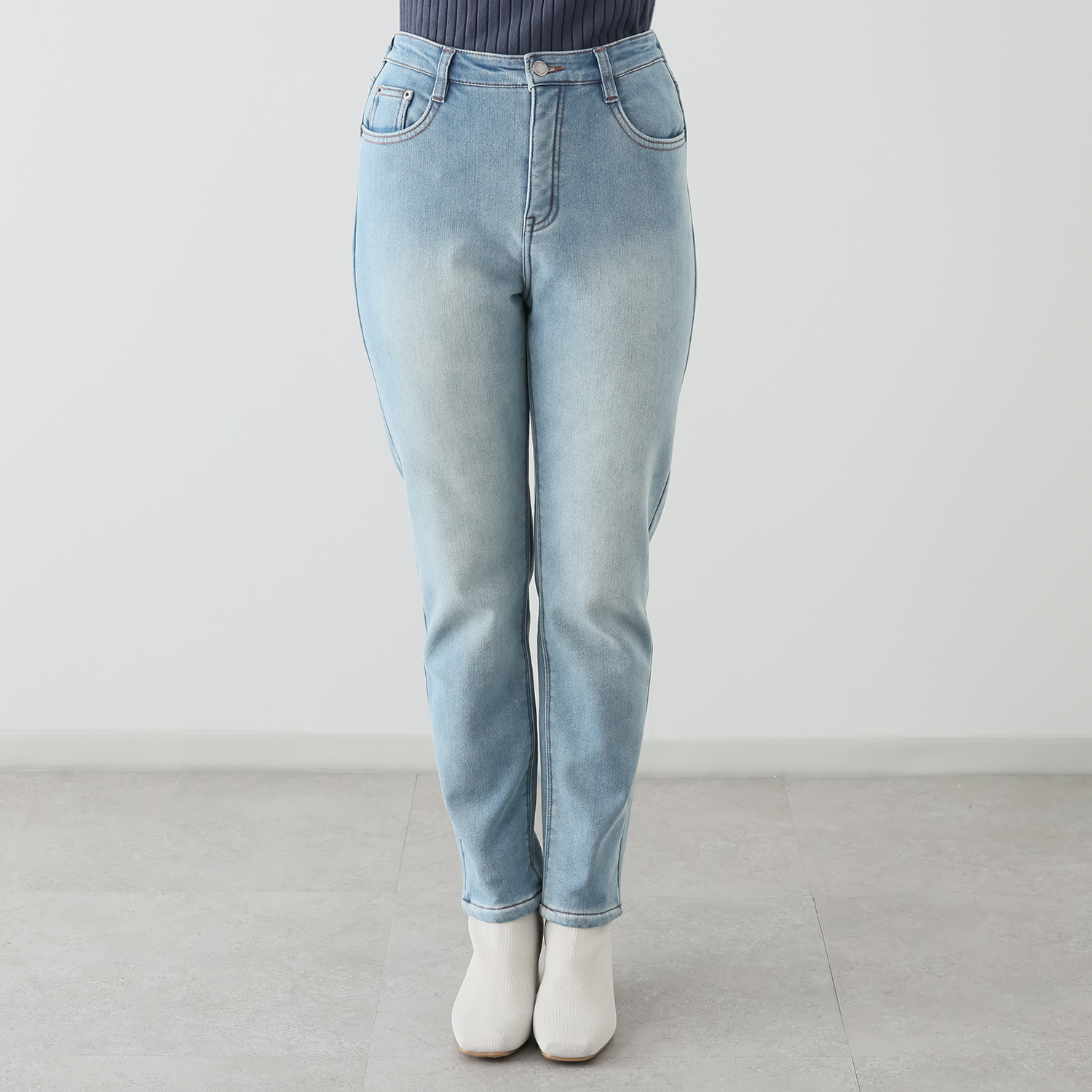 イシカワラボ★ヒトミ 裏ボアボンディング スタイリッシュ デニムスリムパンツ