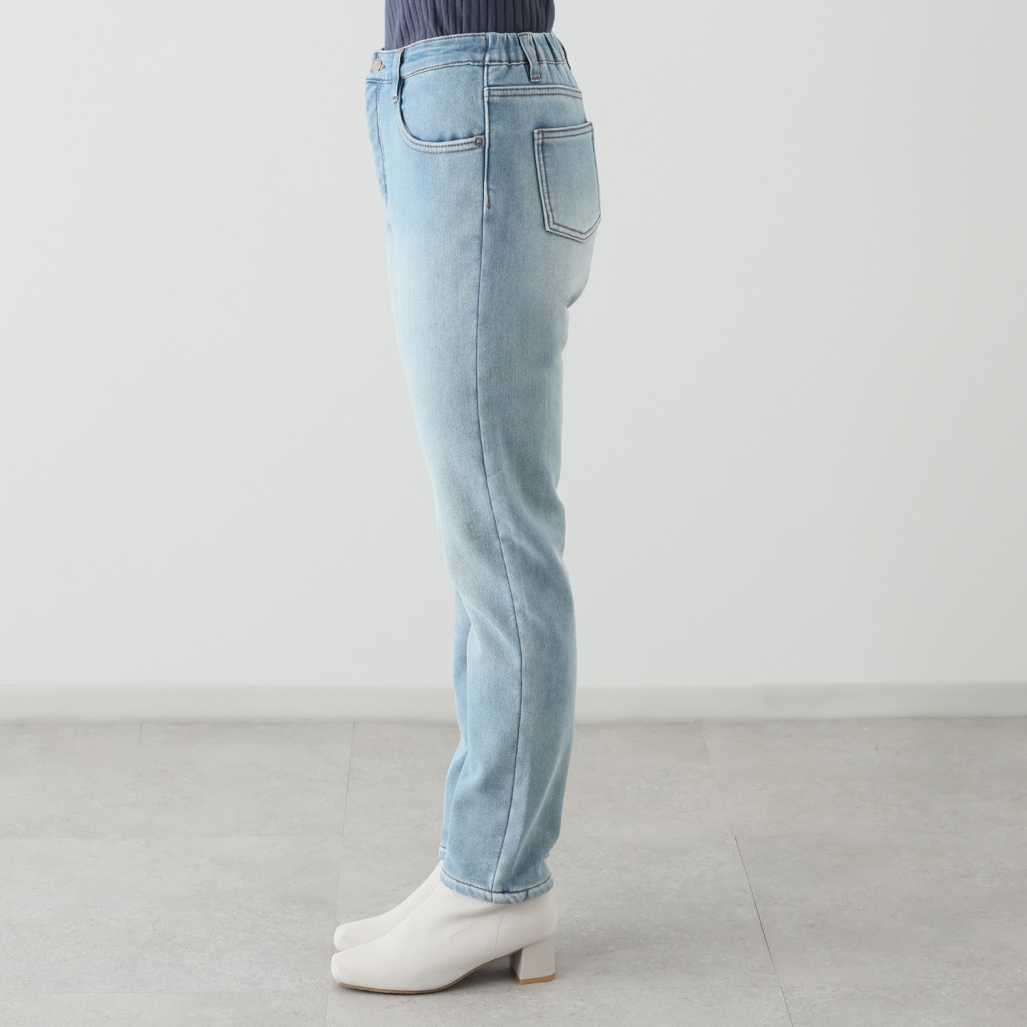 イシカワラボ★ヒトミ 裏ボアボンディング スタイリッシュ デニムスリムパンツ