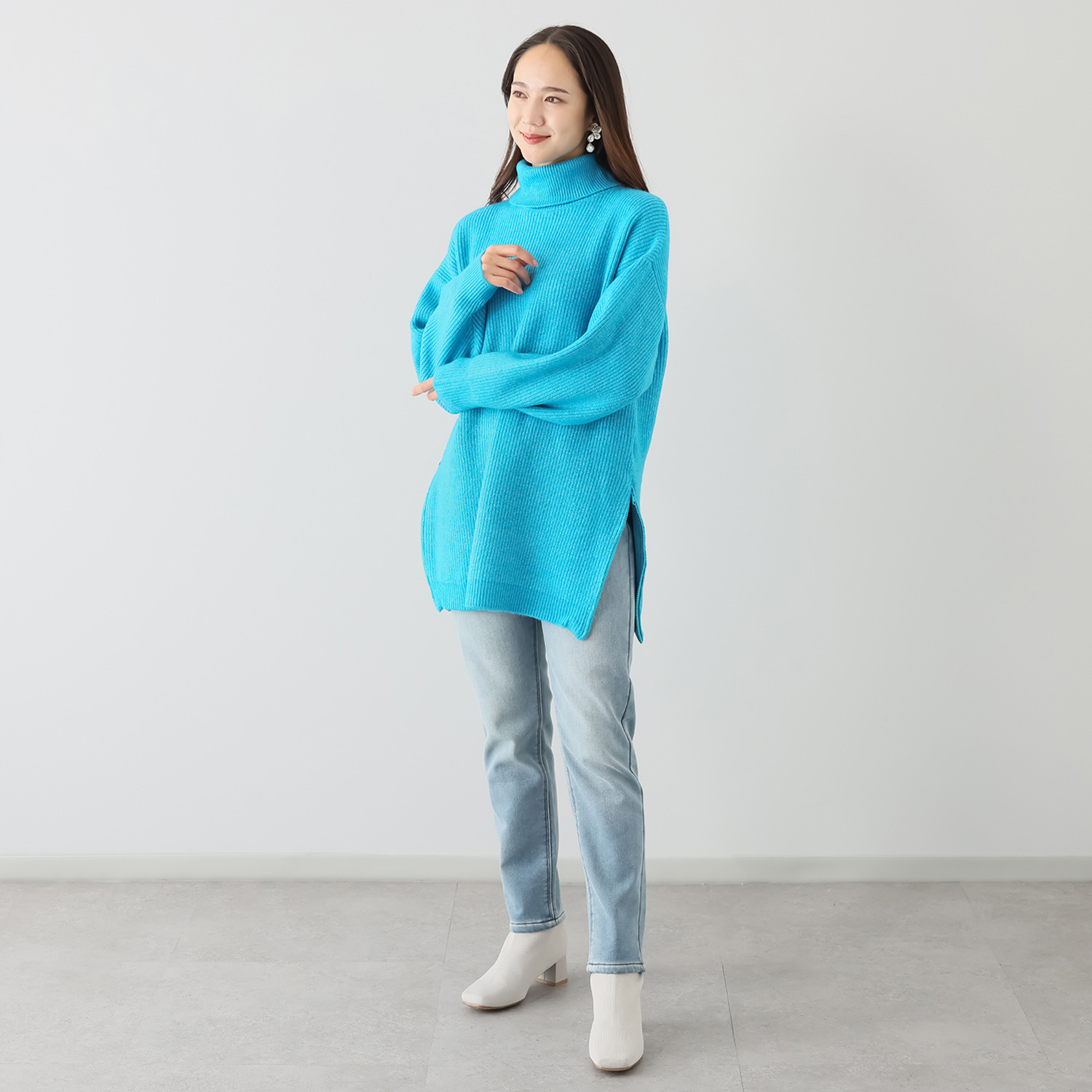 イシカワラボ★ヒトミ 裏ボアボンディング スタイリッシュ デニムスリムパンツ