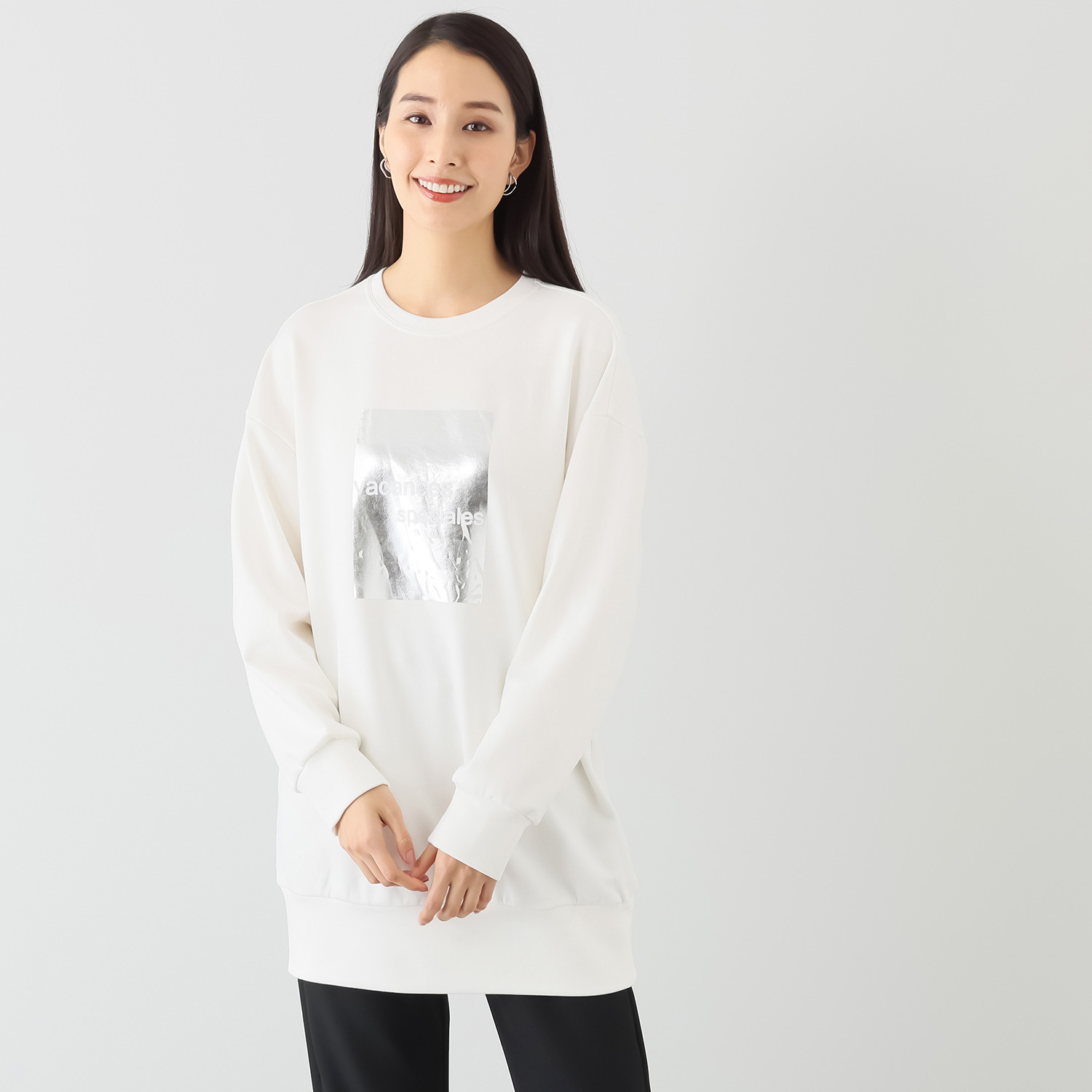 イシカワラボ★ヒトミ 裏起毛ソフトジャージー 箔プリントデザイン チュニックプルオーバー