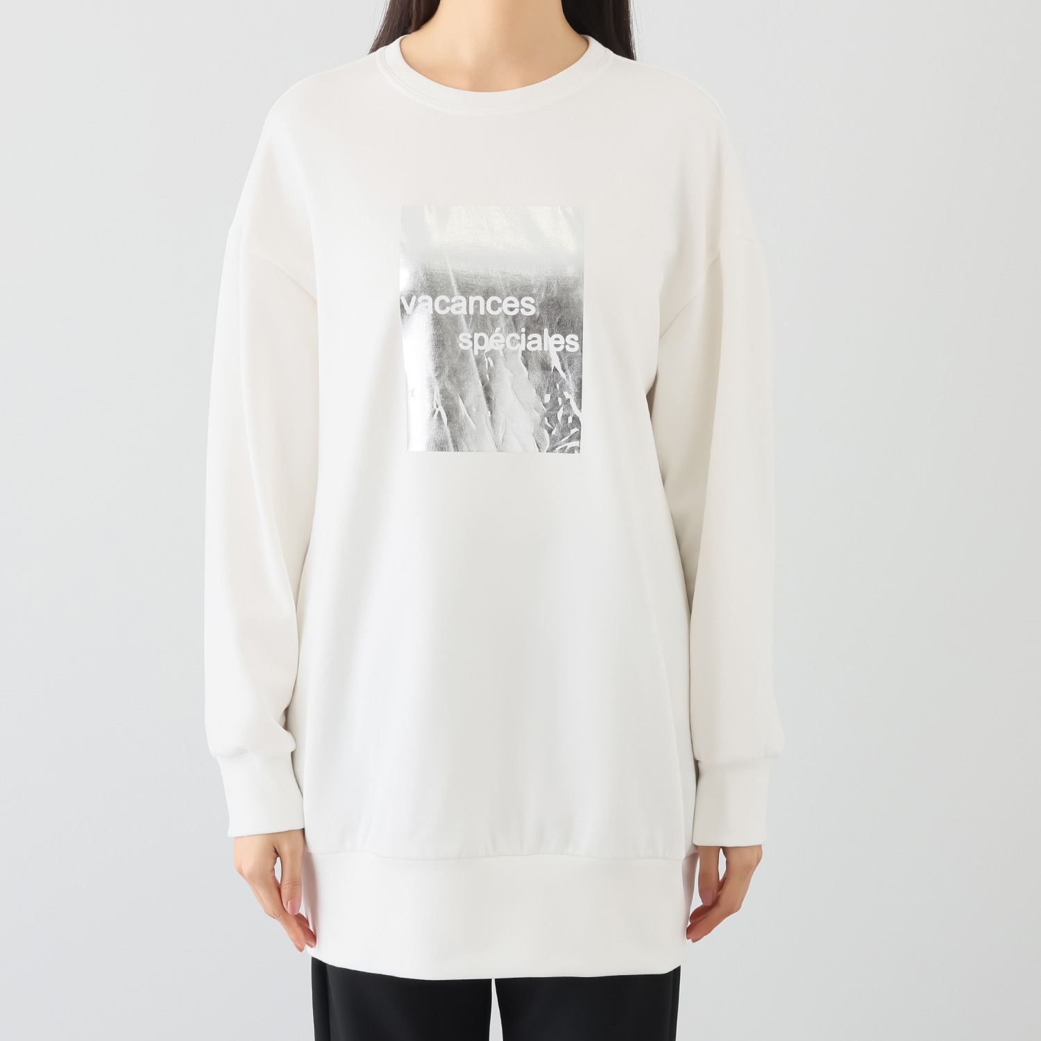 イシカワラボ★ヒトミ 裏起毛ソフトジャージー 箔プリントデザイン チュニックプルオーバー