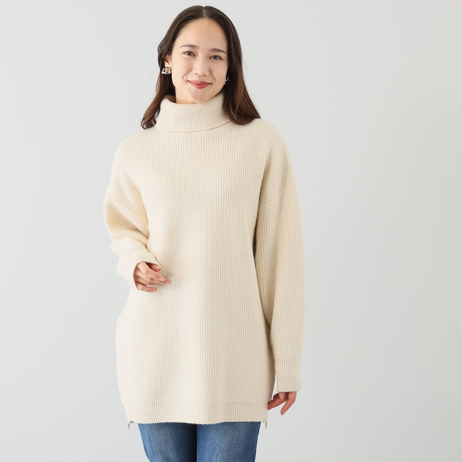 イシカワラボ★ヒトミ 片畦編 サイドファスナーデザイン ニットチュニック