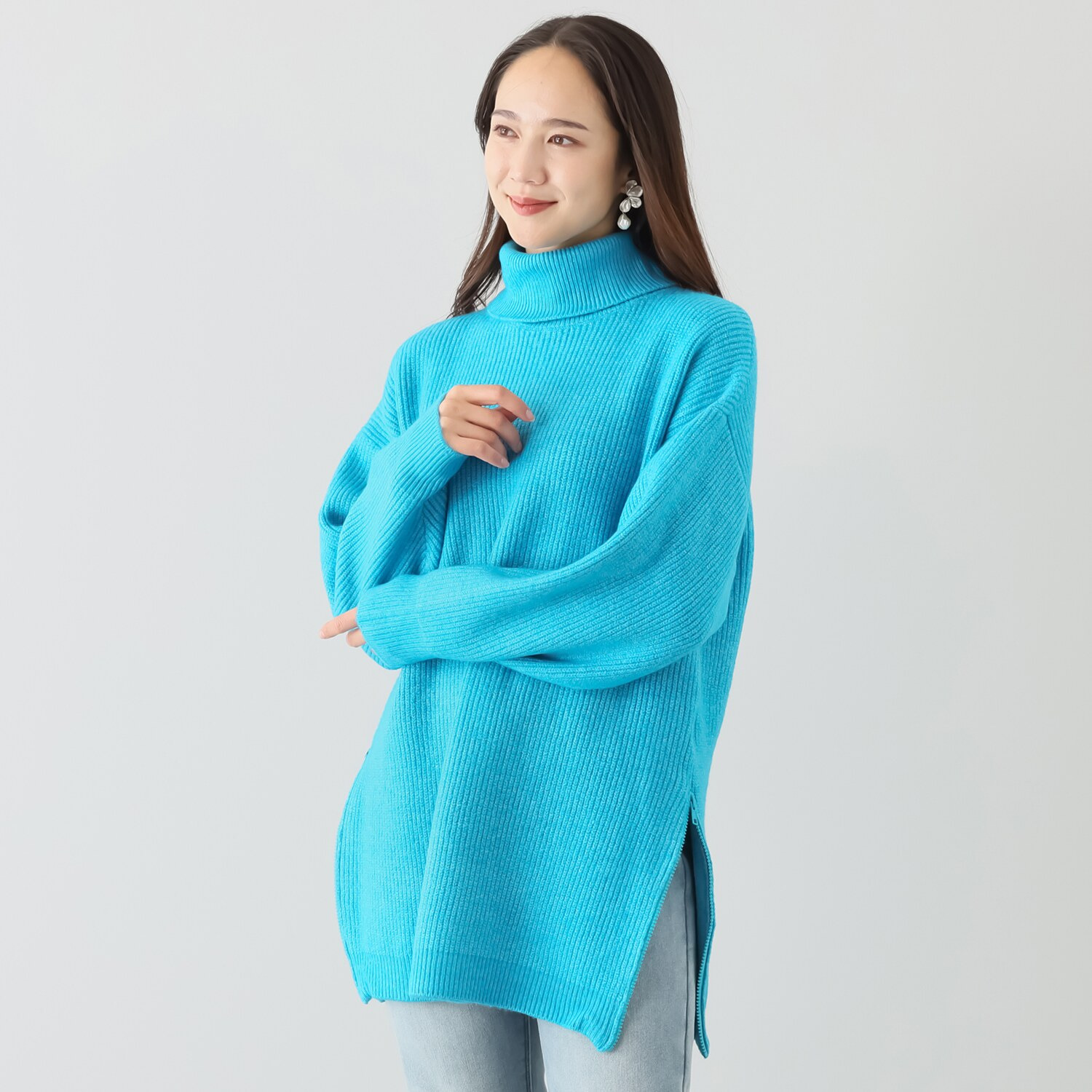 イシカワラボ★ヒトミ 片畦編 サイドファスナーデザイン ニットチュニック