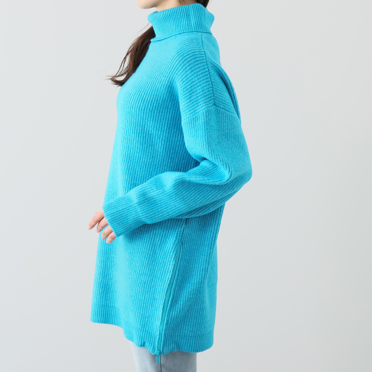 イシカワラボ★ヒトミ 片畦編 サイドファスナーデザイン ニットチュニック