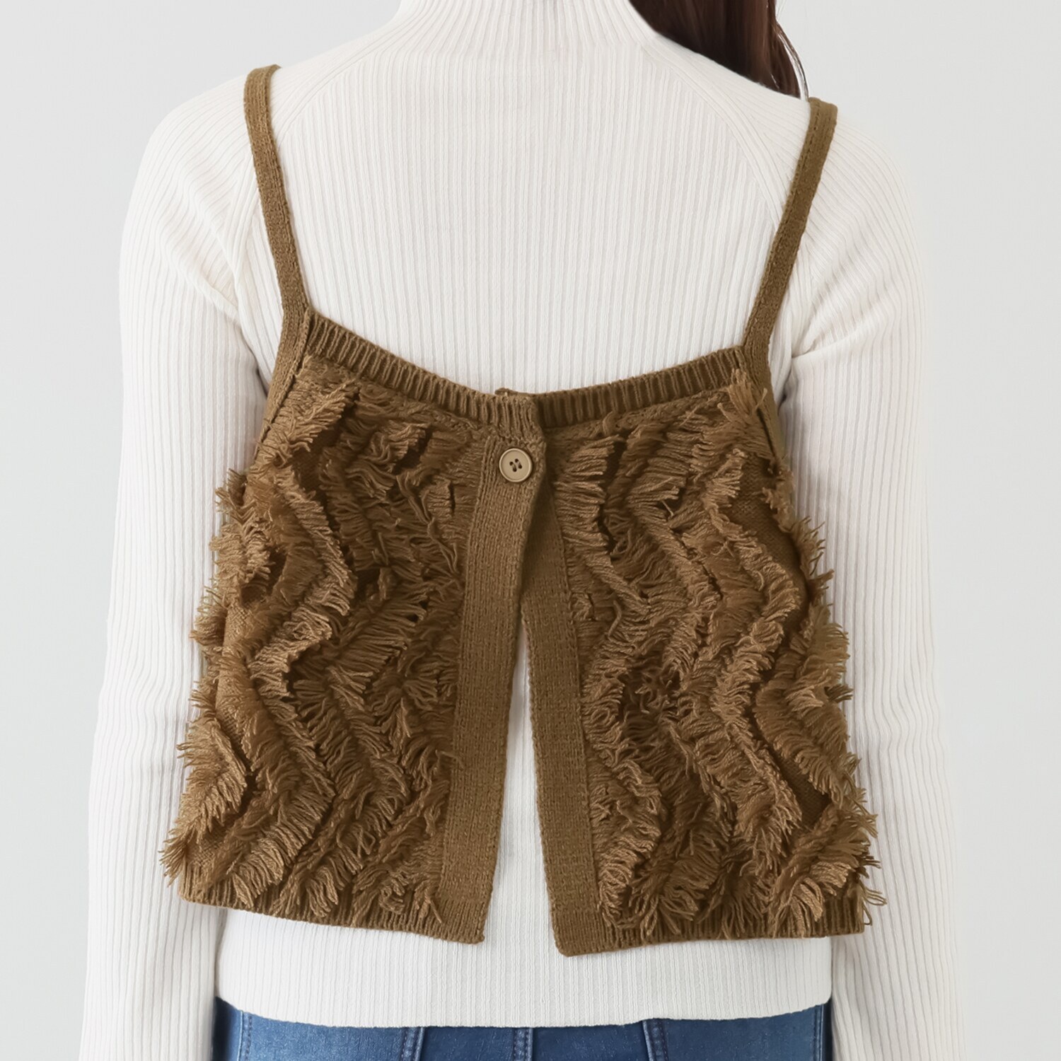 イシカワラボ★ヒトミ 前後着用できて ジレにもなる ジグザグフリンジ ニットキャミソール