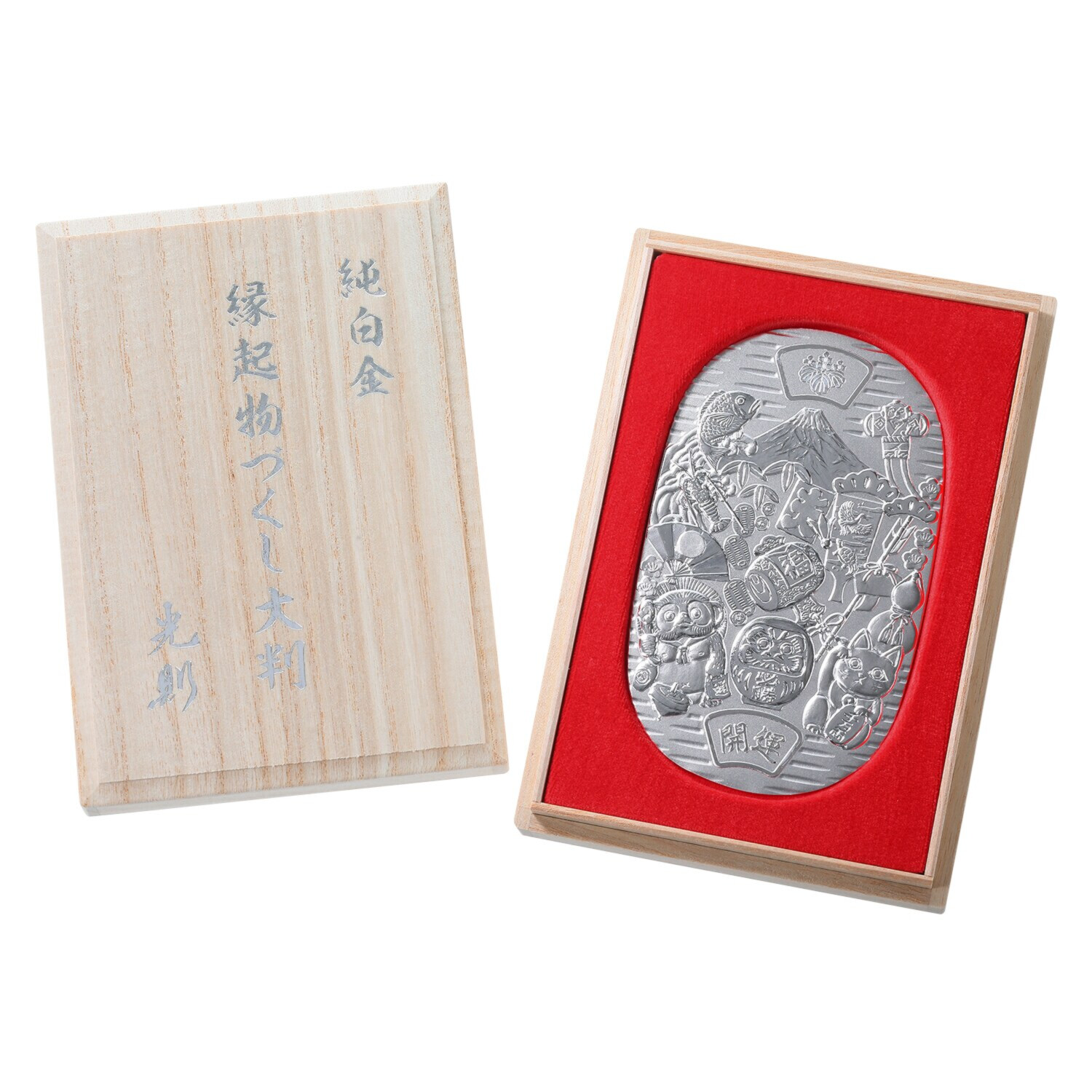 光則 純プラチナ製　大判 “縁起物づくし” ＜１００ｇ＞