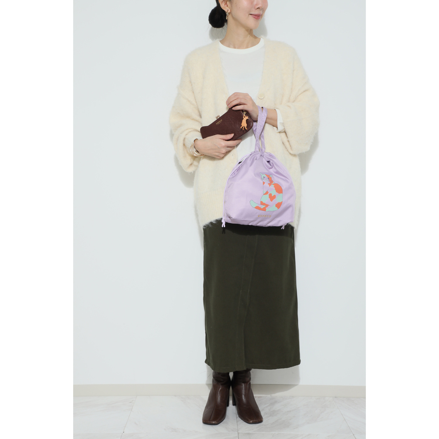 アオネコ 一足早いにゃんにゃん猫袋 ロングウォレットセット ＜保護ネコ寄付チケット 　１３００円分付＞