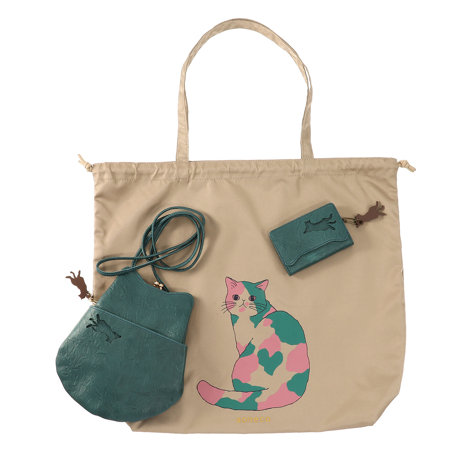 アオネコ 一足早いにゃんにゃん猫袋 ポシェットセット ＜保護ネコ寄付チケット 　２０００円分付＞