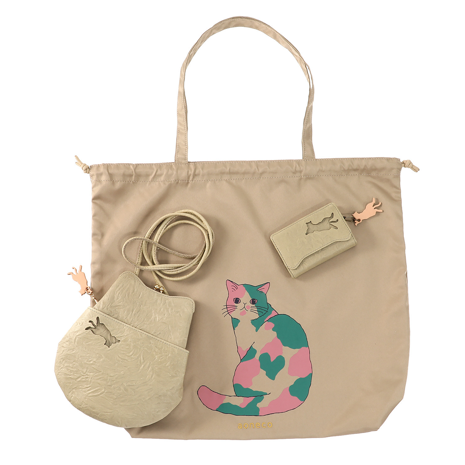 アオネコ 一足早いにゃんにゃん猫袋 ポシェットセット ＜保護ネコ寄付チケット 　２０００円分付＞