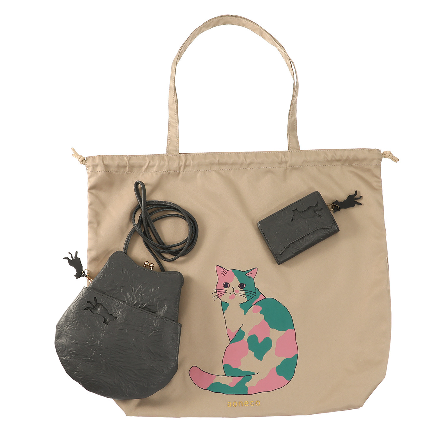 アオネコ 一足早いにゃんにゃん猫袋 ポシェットセット ＜保護ネコ寄付チケット 　２０００円分付＞