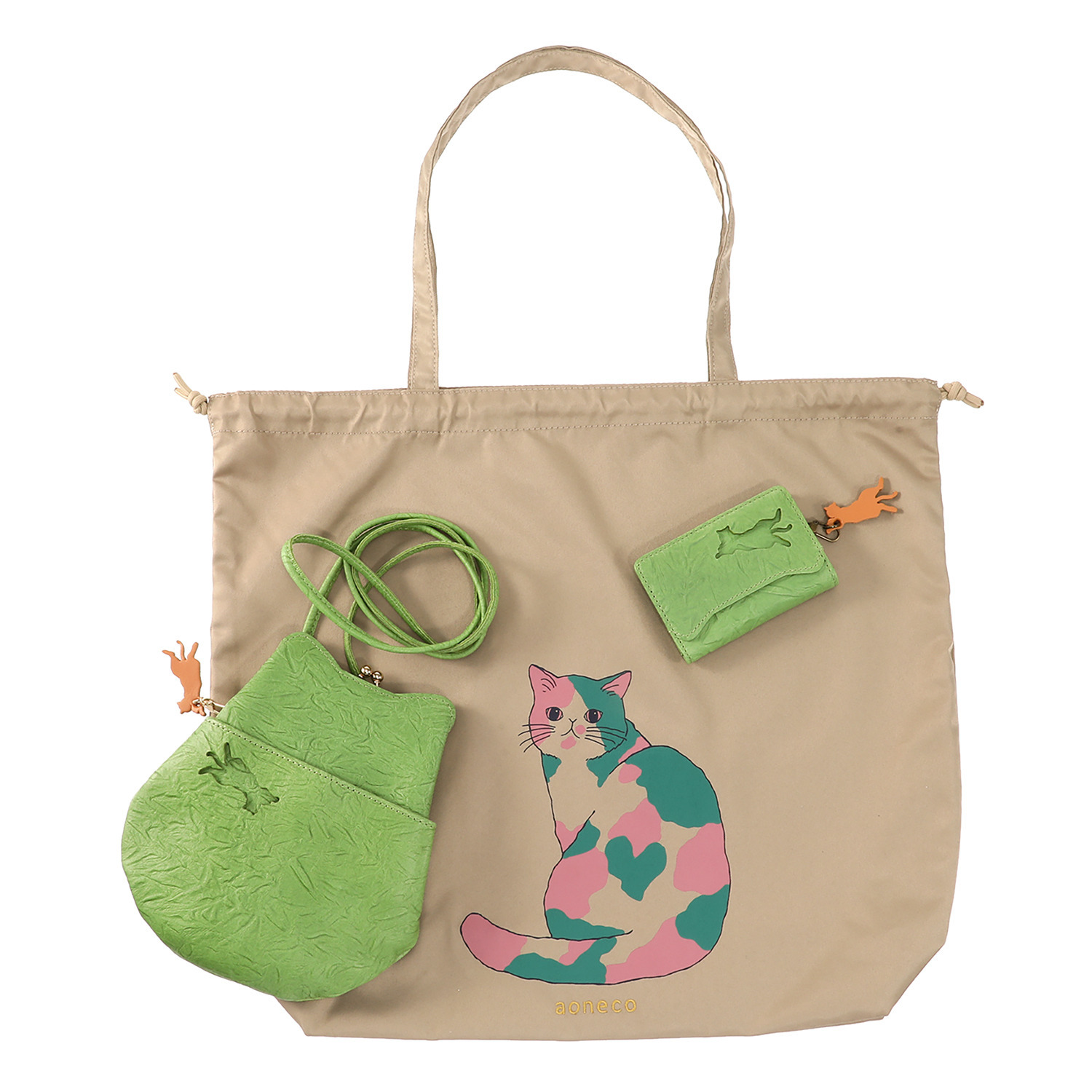 アオネコ 一足早いにゃんにゃん猫袋 ポシェットセット ＜保護ネコ寄付チケット 　２０００円分付＞