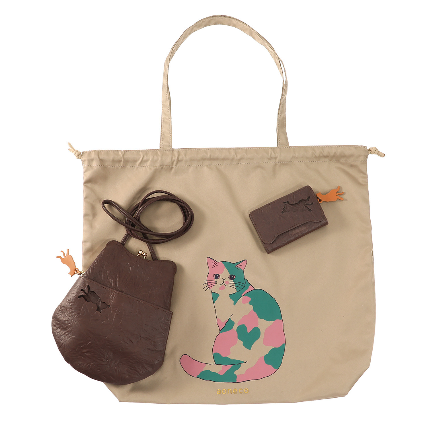 アオネコ 一足早いにゃんにゃん猫袋 ポシェットセット ＜保護ネコ寄付チケット 　２０００円分付＞