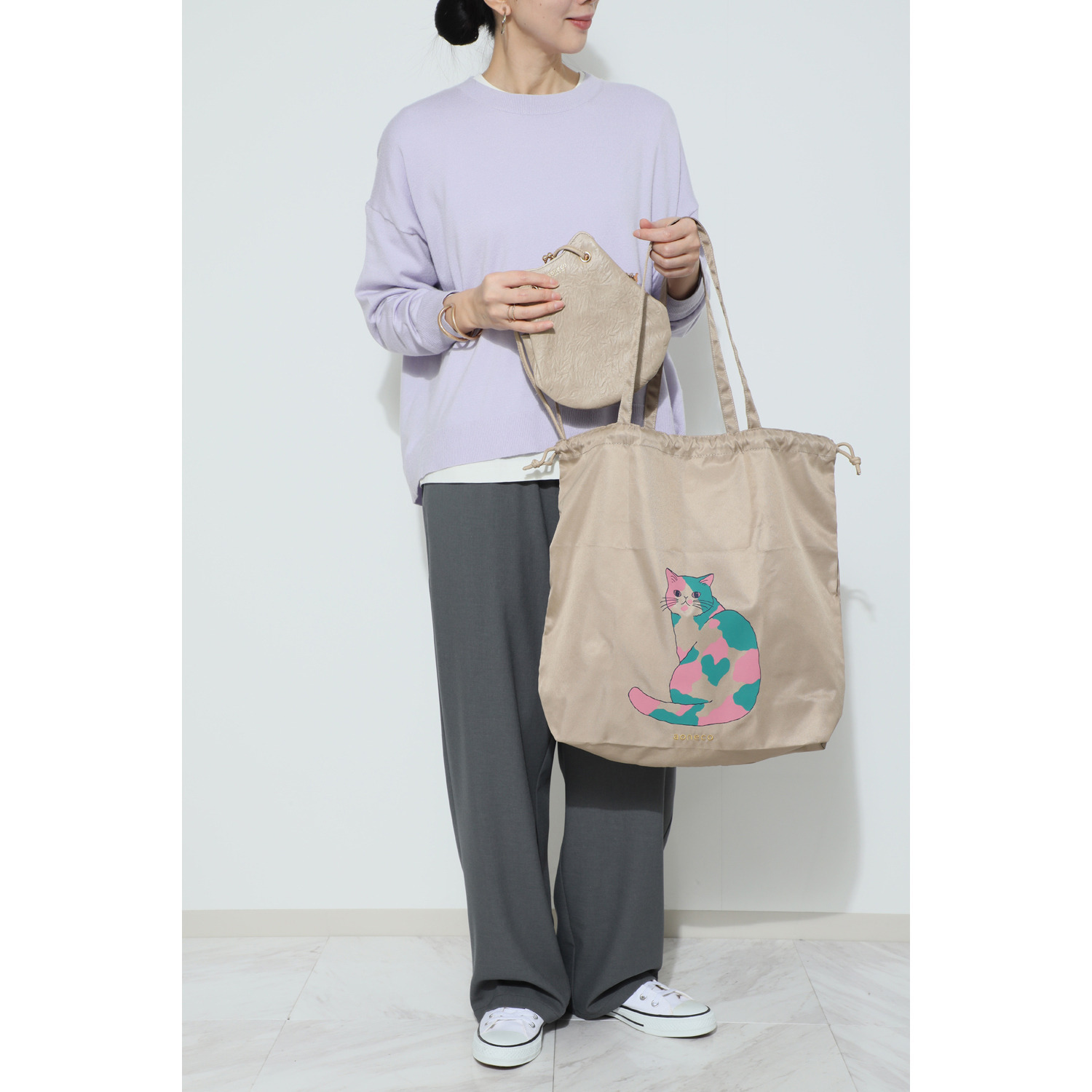 アオネコ 一足早いにゃんにゃん猫袋 ポシェットセット ＜保護ネコ寄付チケット 　２０００円分付＞