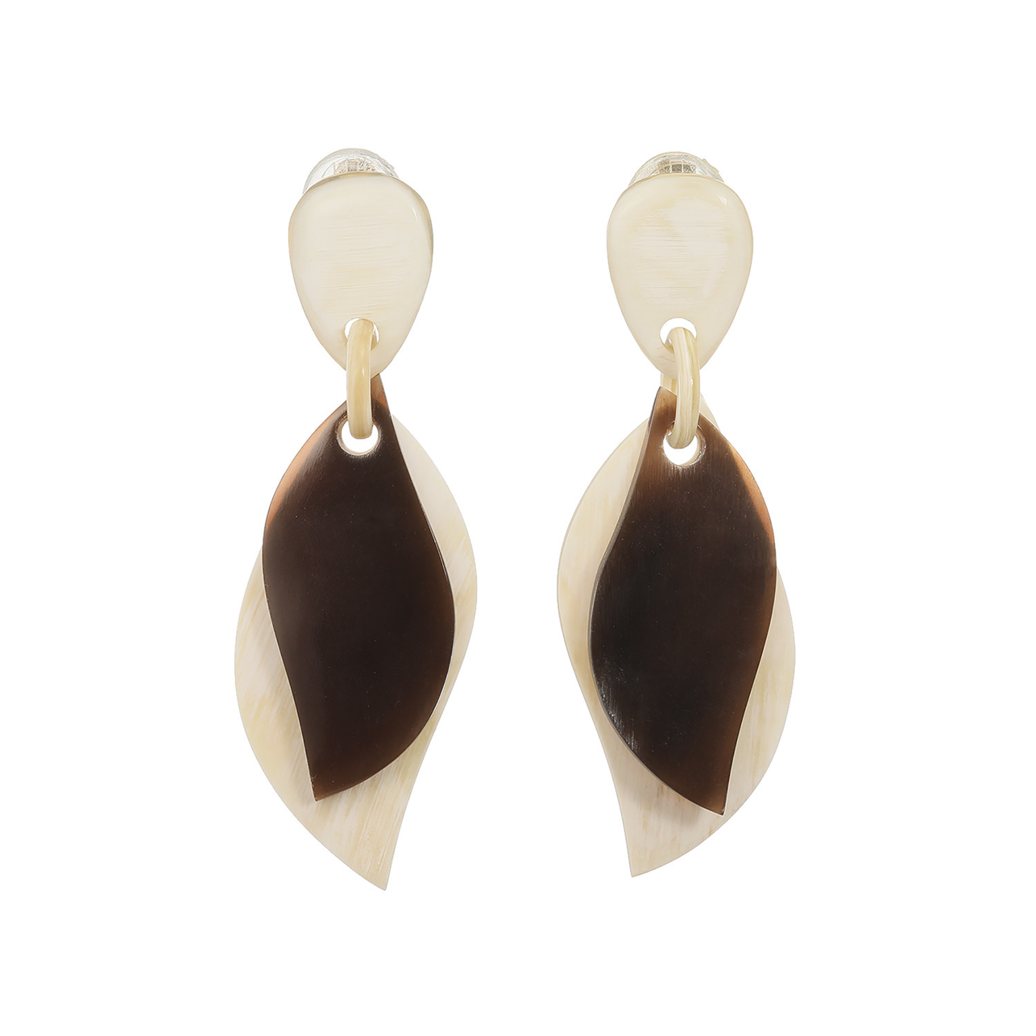 ミル・レーヴ 水牛 レイヤードリーフ イヤリング／ピアス