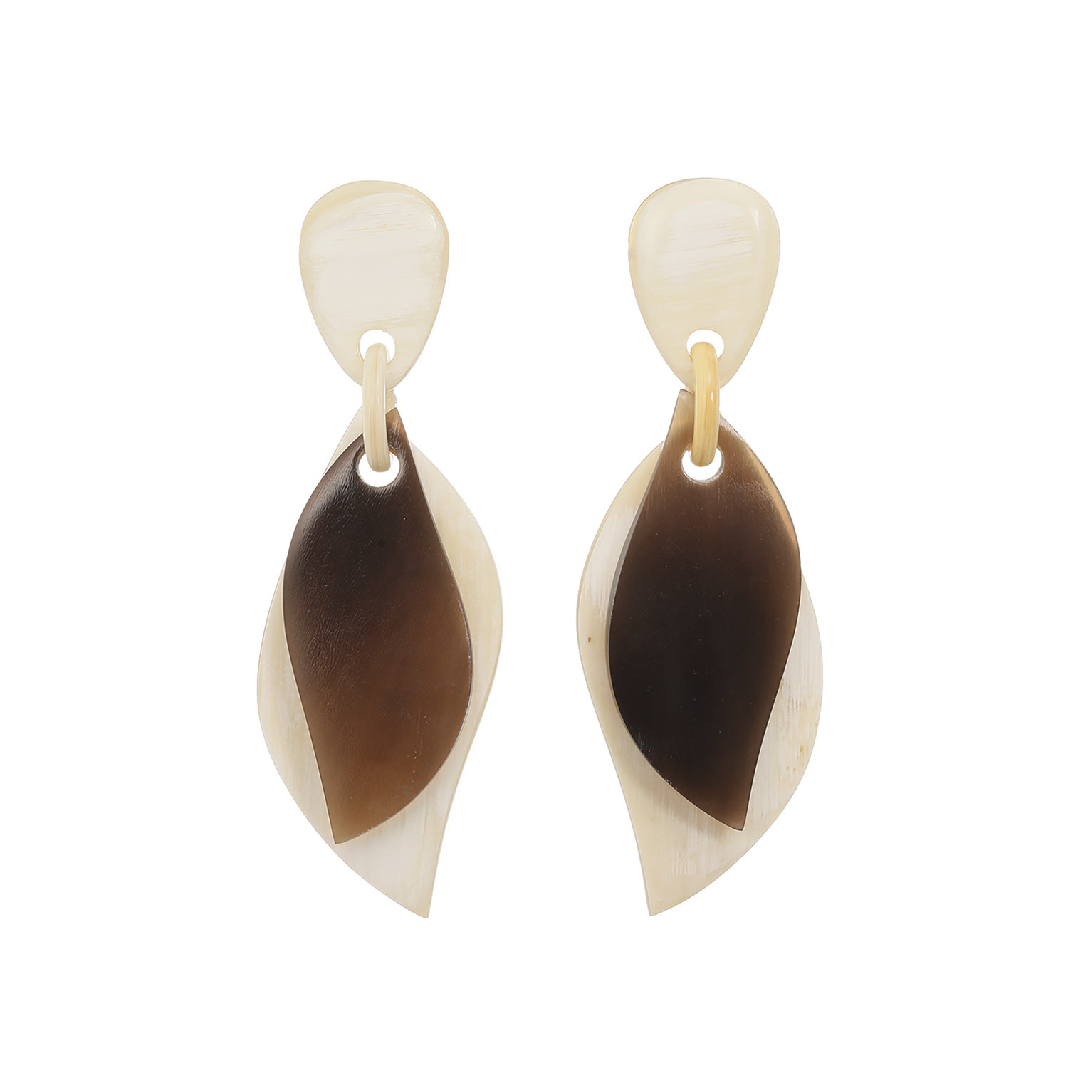 ミル・レーヴ 水牛 レイヤードリーフ イヤリング／ピアス