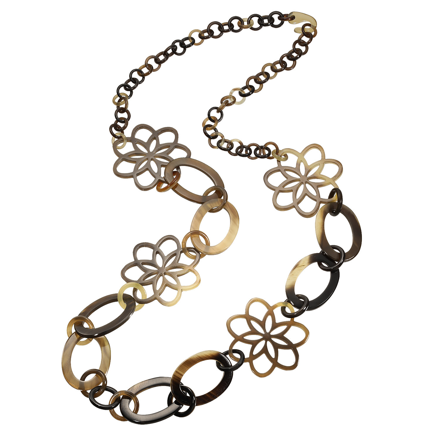 ミル・レーヴ 水牛 フラワーモティーフ オープンワーク ロングネックレス