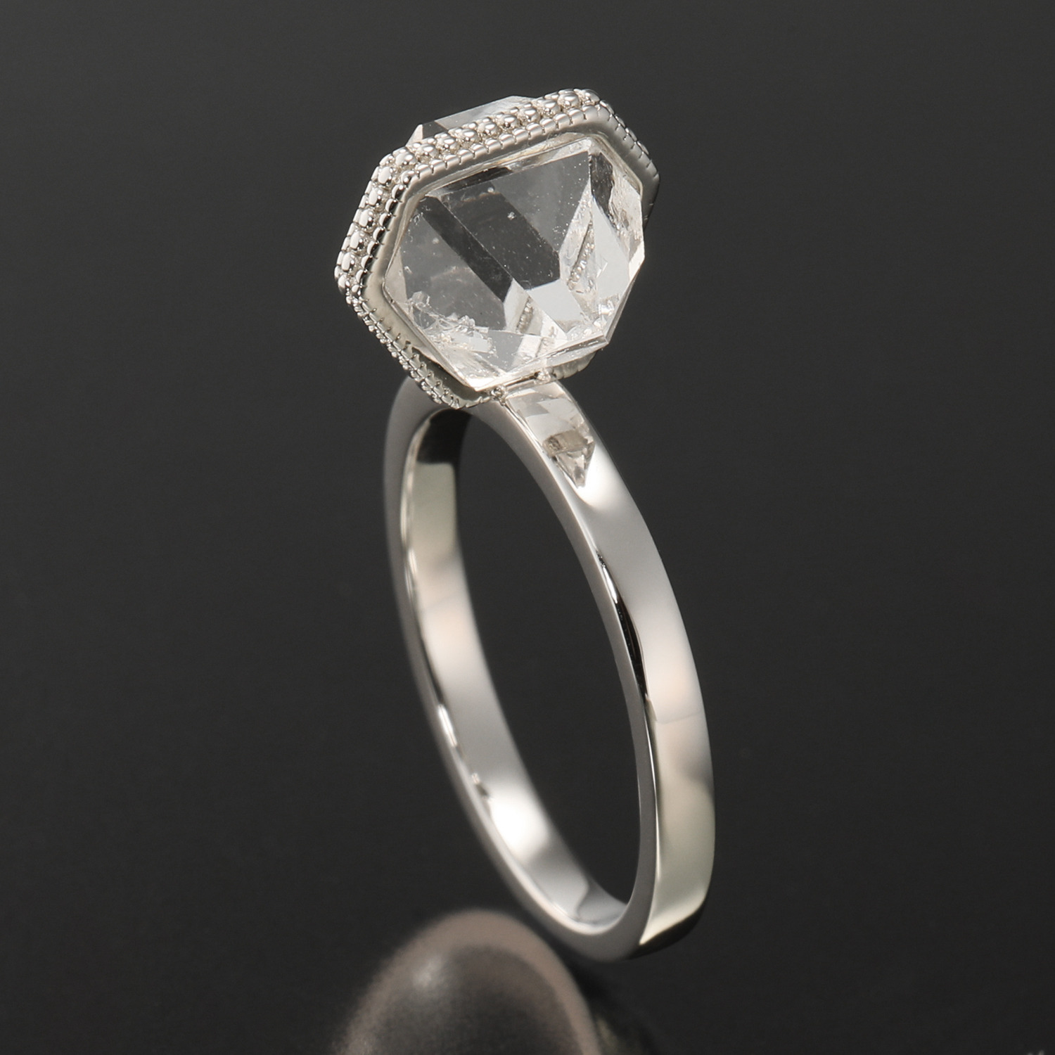 イーシア シルバー ハーキマーダイヤモンド ロッククリスタルクォーツ ライングレースデザイン リング