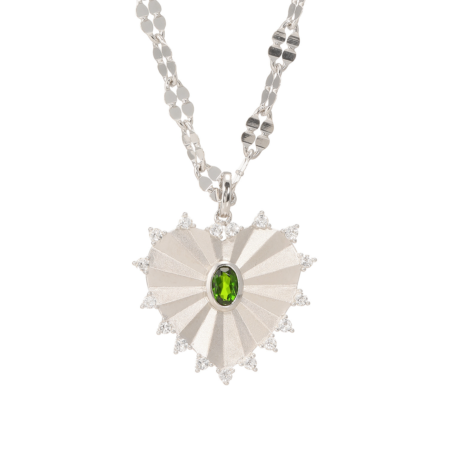 イーシア シルバー クロムダイオプサイト＆ ホワイトトパーズ ハートシェイプペンダント