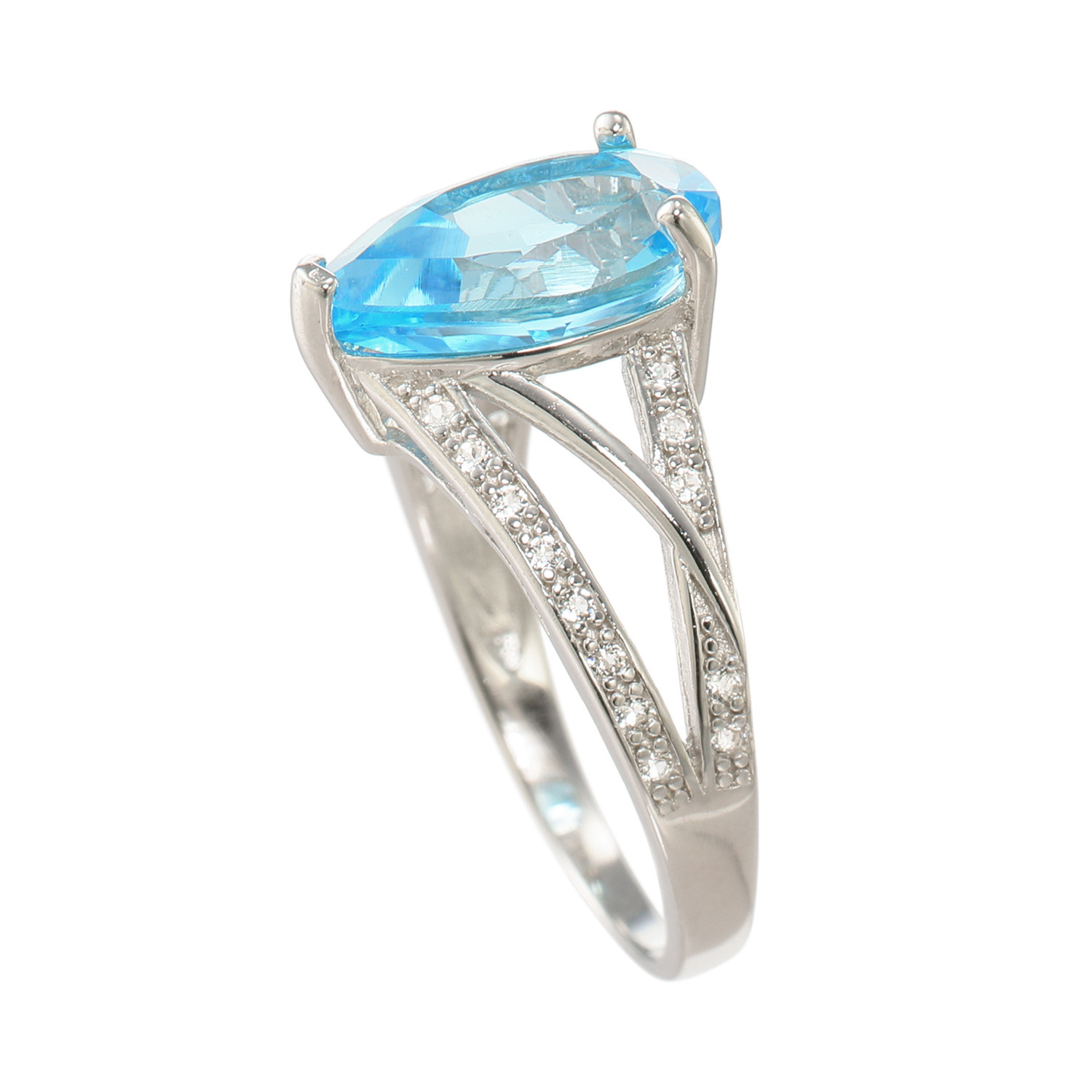 イーシア シルバー ブルートパーズ＆ ホワイトトパーズ ペアシェイプ リング