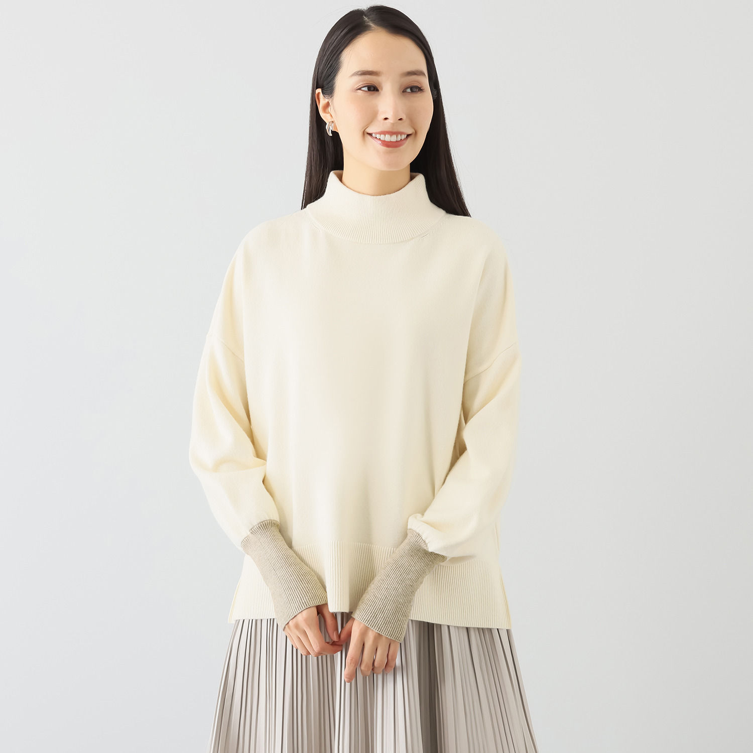 スプーム 配色スリーブ ニットトップス