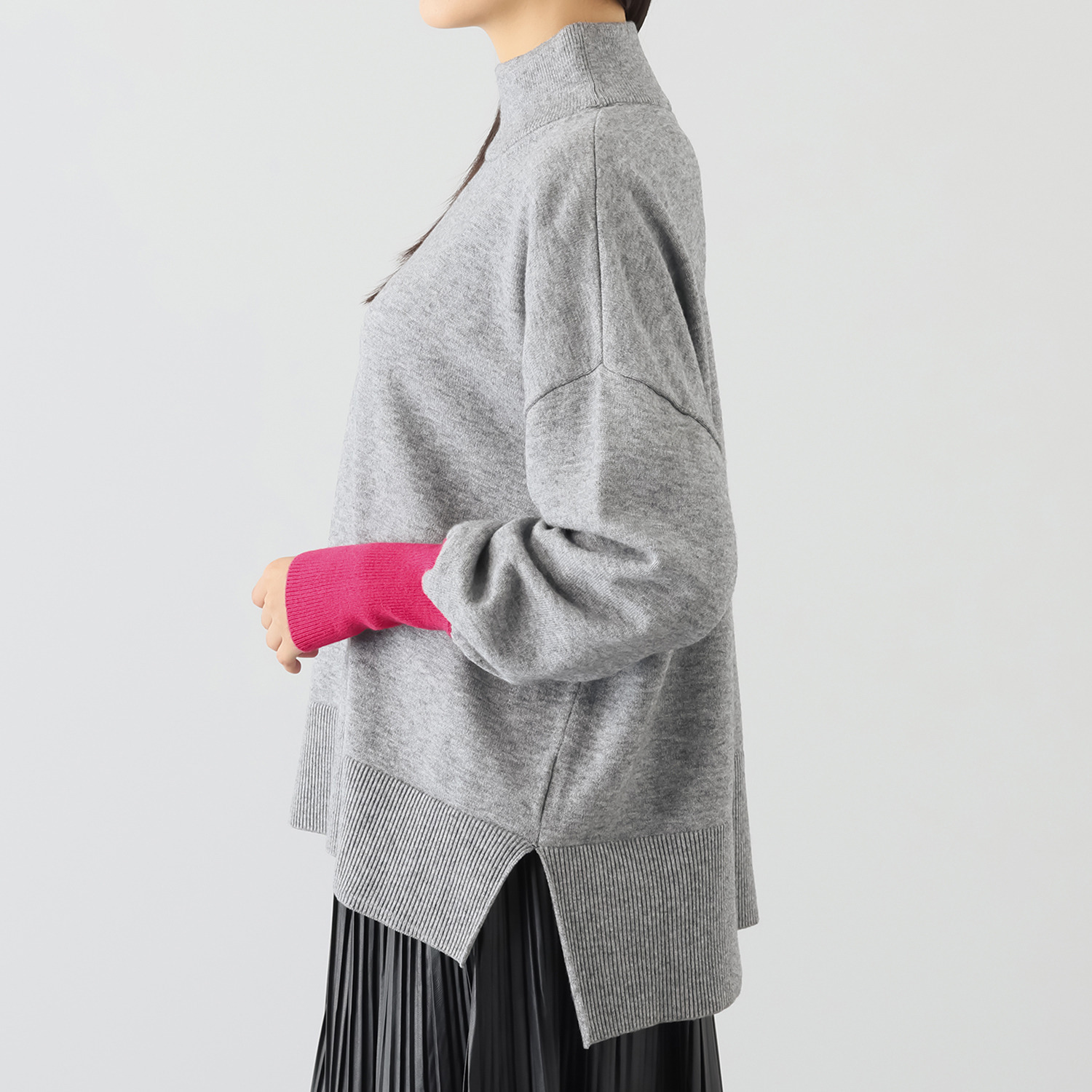 スプーム 配色スリーブ ニットトップス