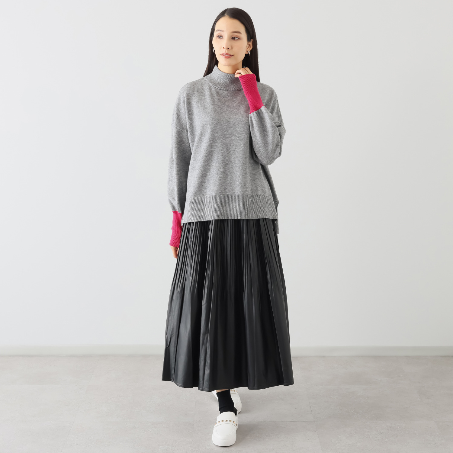 スプーム 配色スリーブ ニットトップス