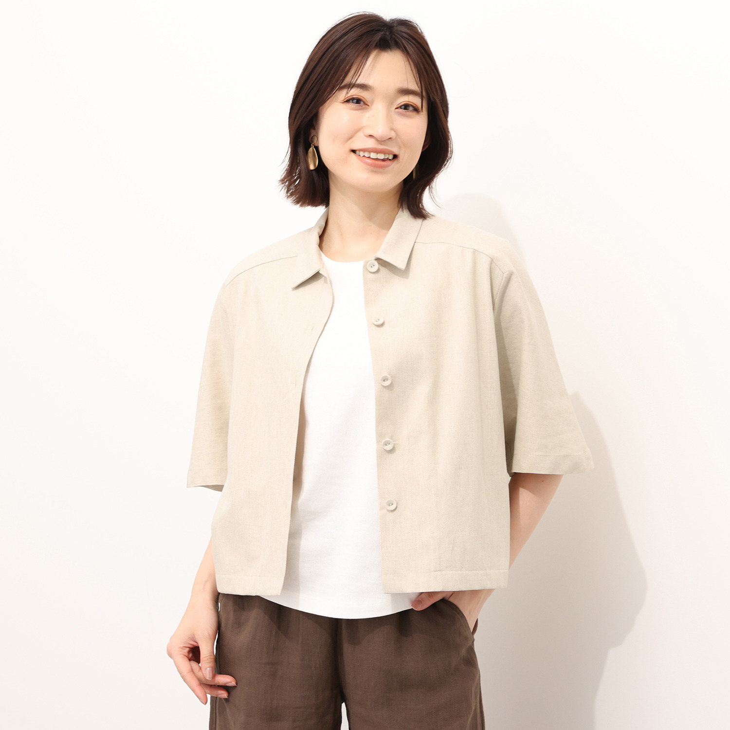 シャビージェンティール 麻混ツイル織 七分袖シャツジャケット