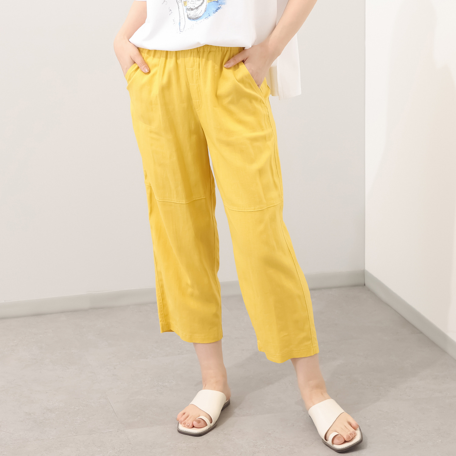 シャビージェンティール 麻混 クロップト丈パンツ