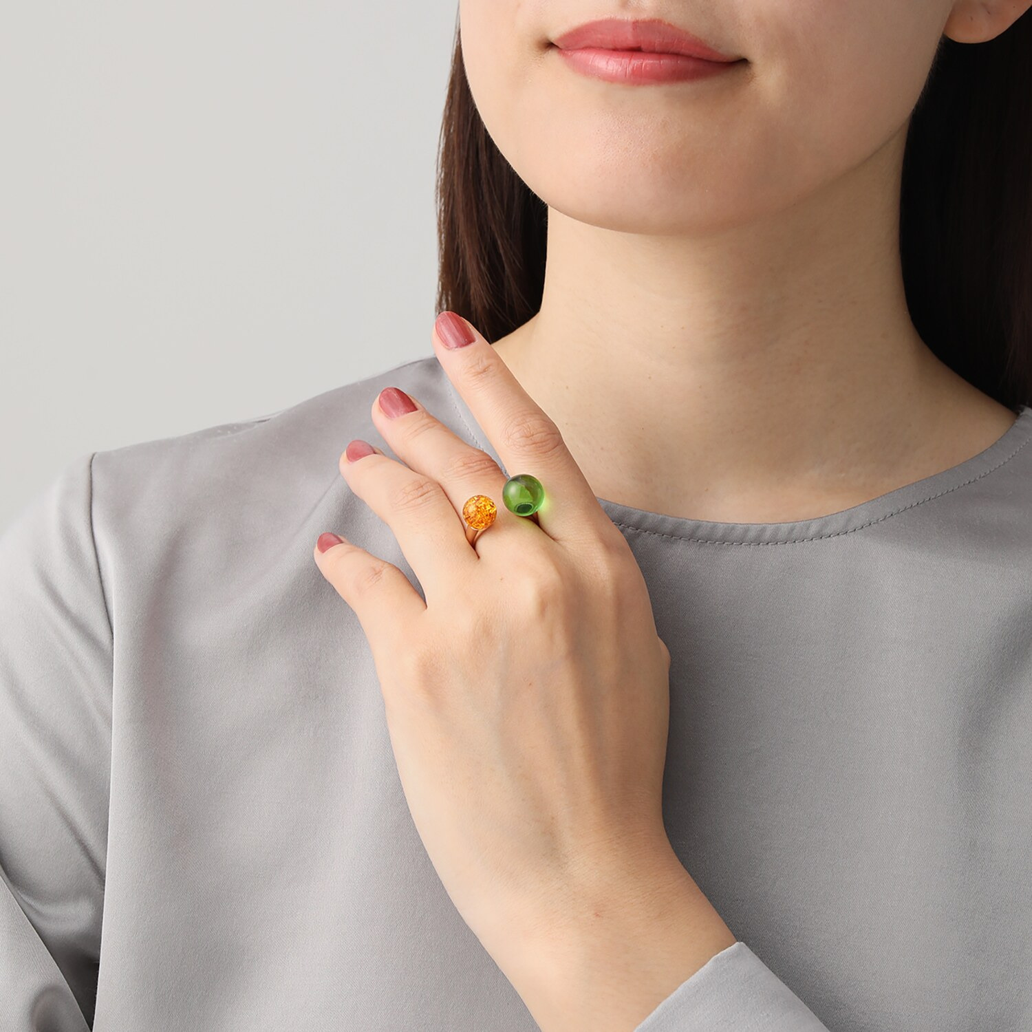 バイ　ネイチャー 琥珀 ツインズデザイン フレキシブルリング