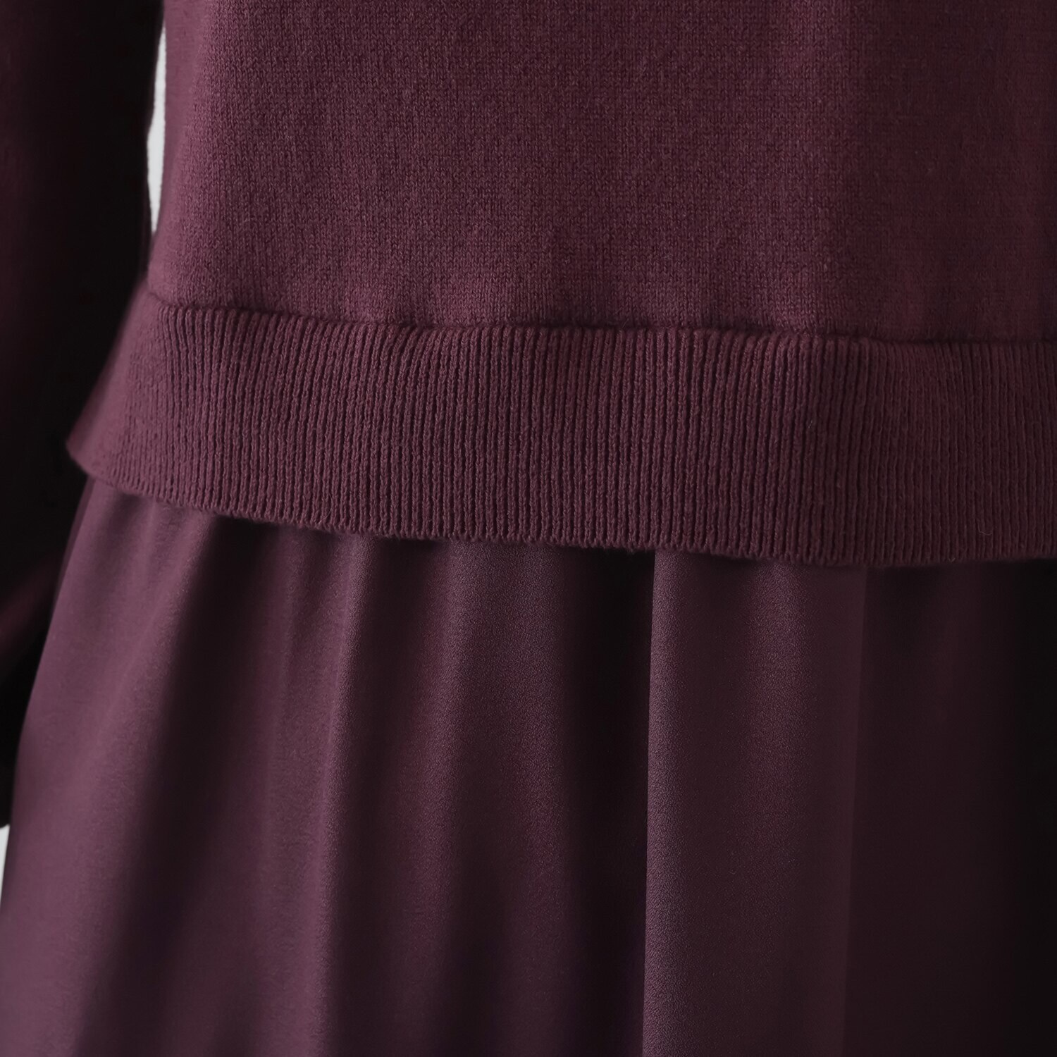 スピンブルー 贅沢な超長綿ブレンド！ ニット×ジョーゼット レイヤード風 ロングワンピース