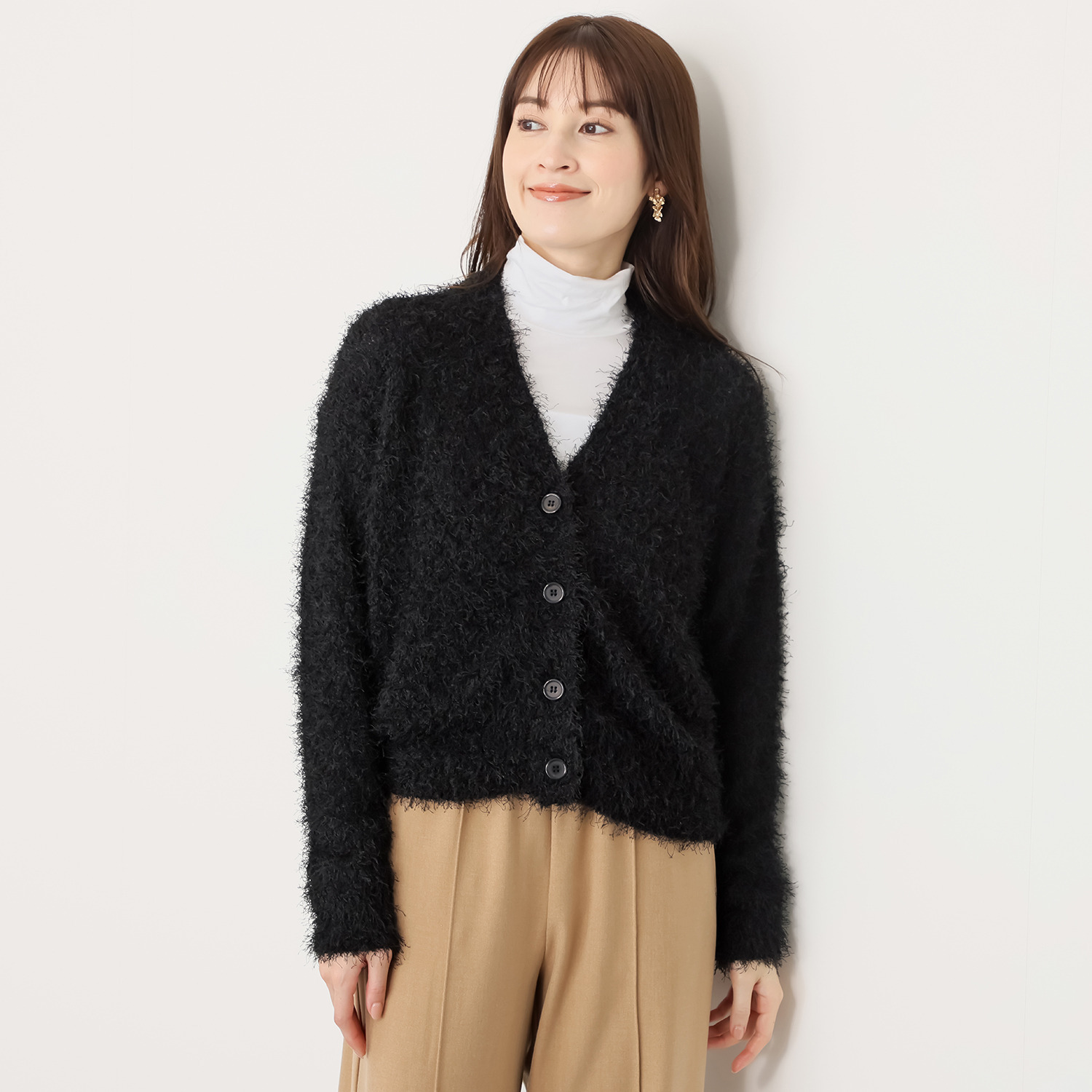 リサリサ ファンシーで大人な フリンジヤーン ニットカーディガン