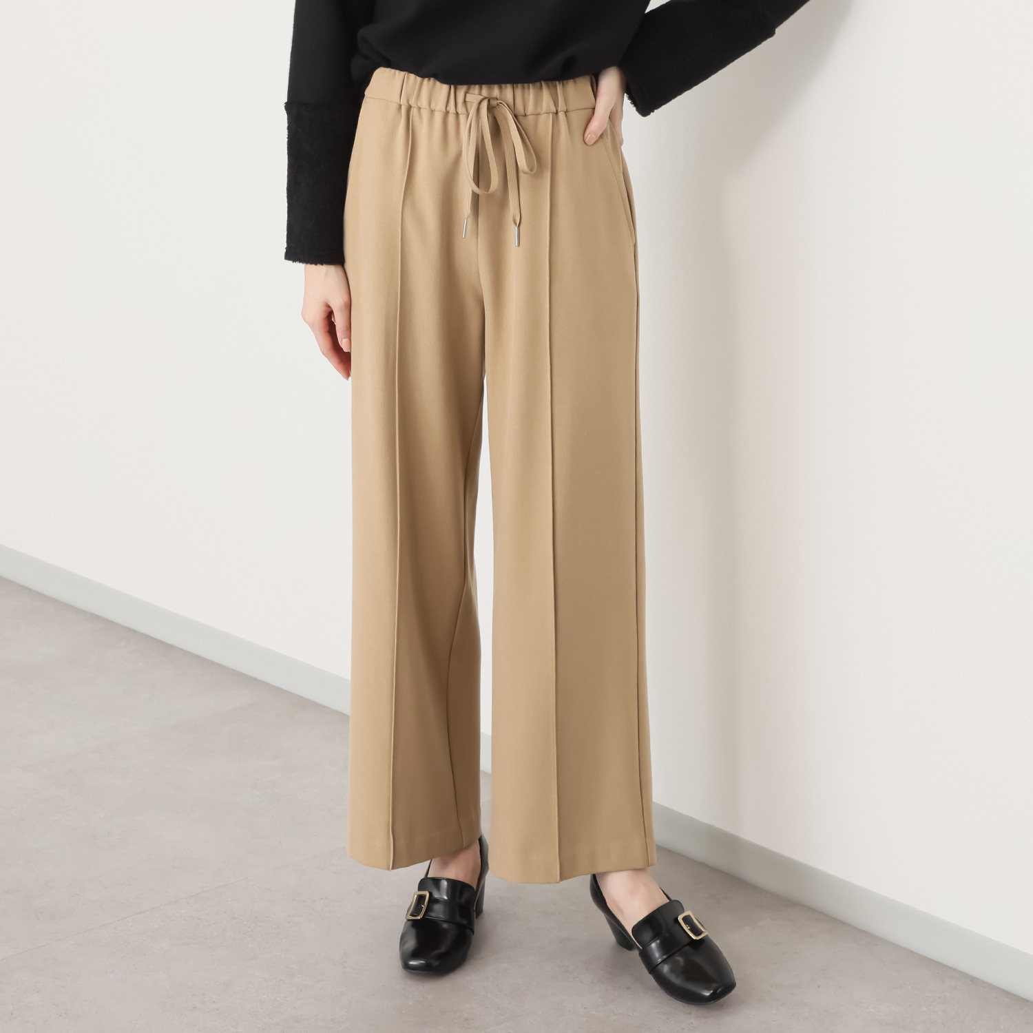 リサリサ コスミカルウォーム 裏起毛 センターピンタック セミワイドパンツ