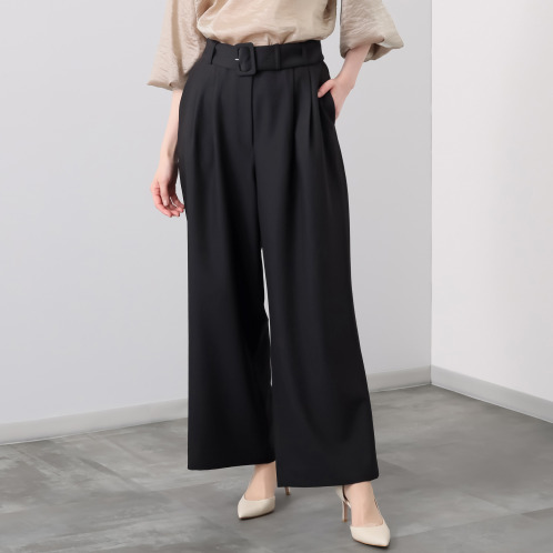マダムヒロコ 共布ベルト付 ツータックワイドパンツ マダムヒロコ 共布ベルト付 ツータックワイドパンツ